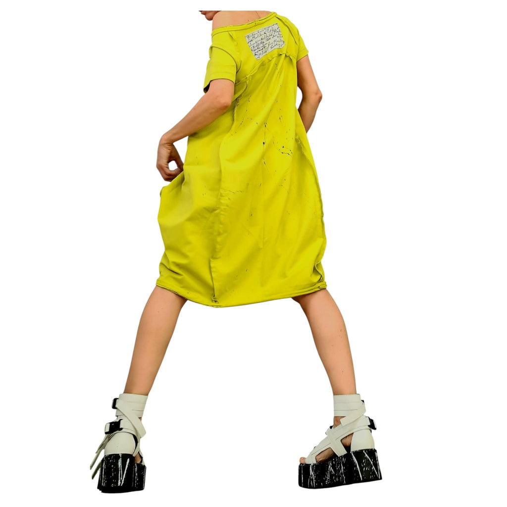 Pistachios Asymmetric Cotton Dress – Loose Fit Handmade Summer Tunic with Pockets