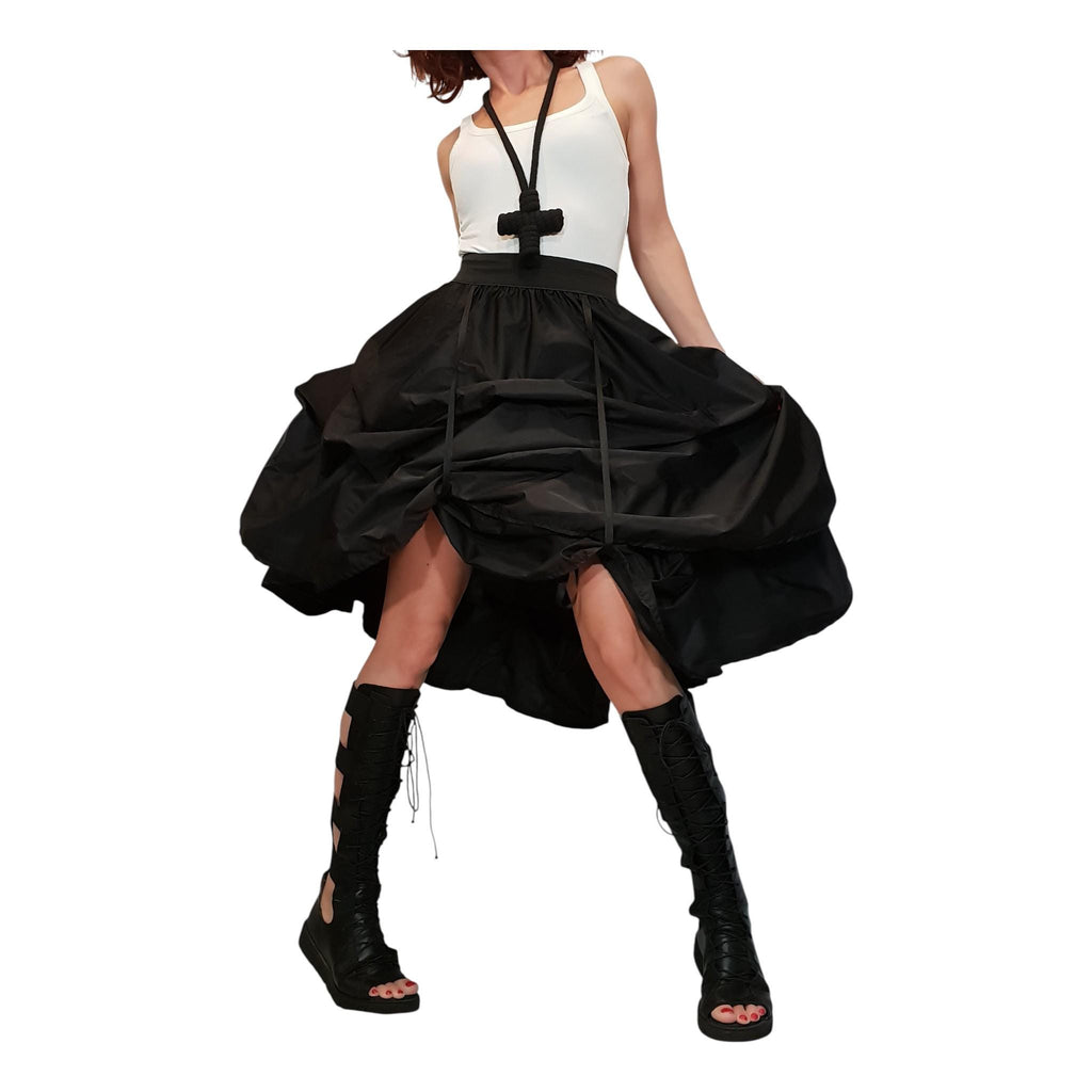 Black Taffeta Bubble Skirt, Adjustable Circle Design, Gothic Steampunk Convertible Dress