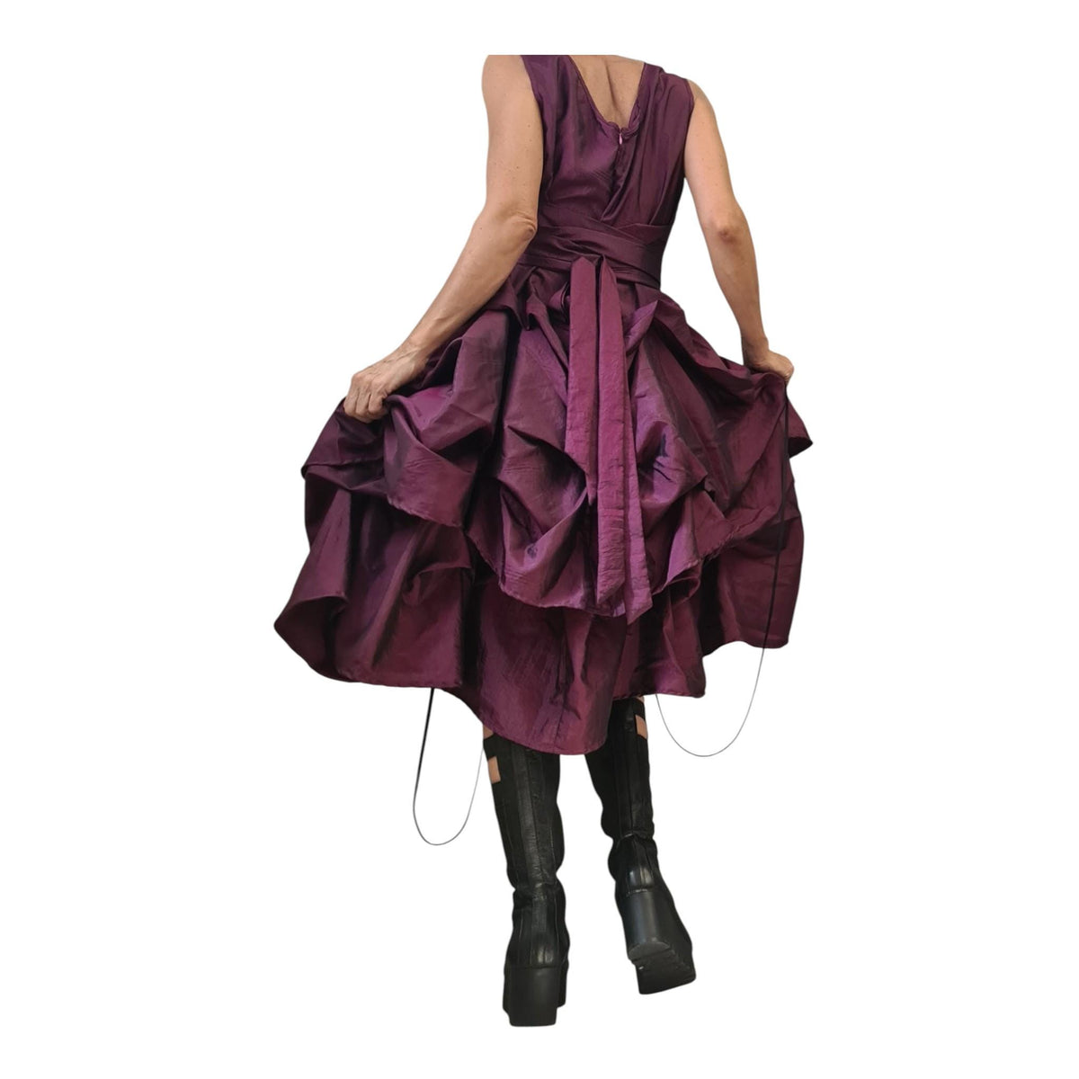 Asymmetric Taffeta Wedding Dress, Gothic Sleeveless Plus Size Gown