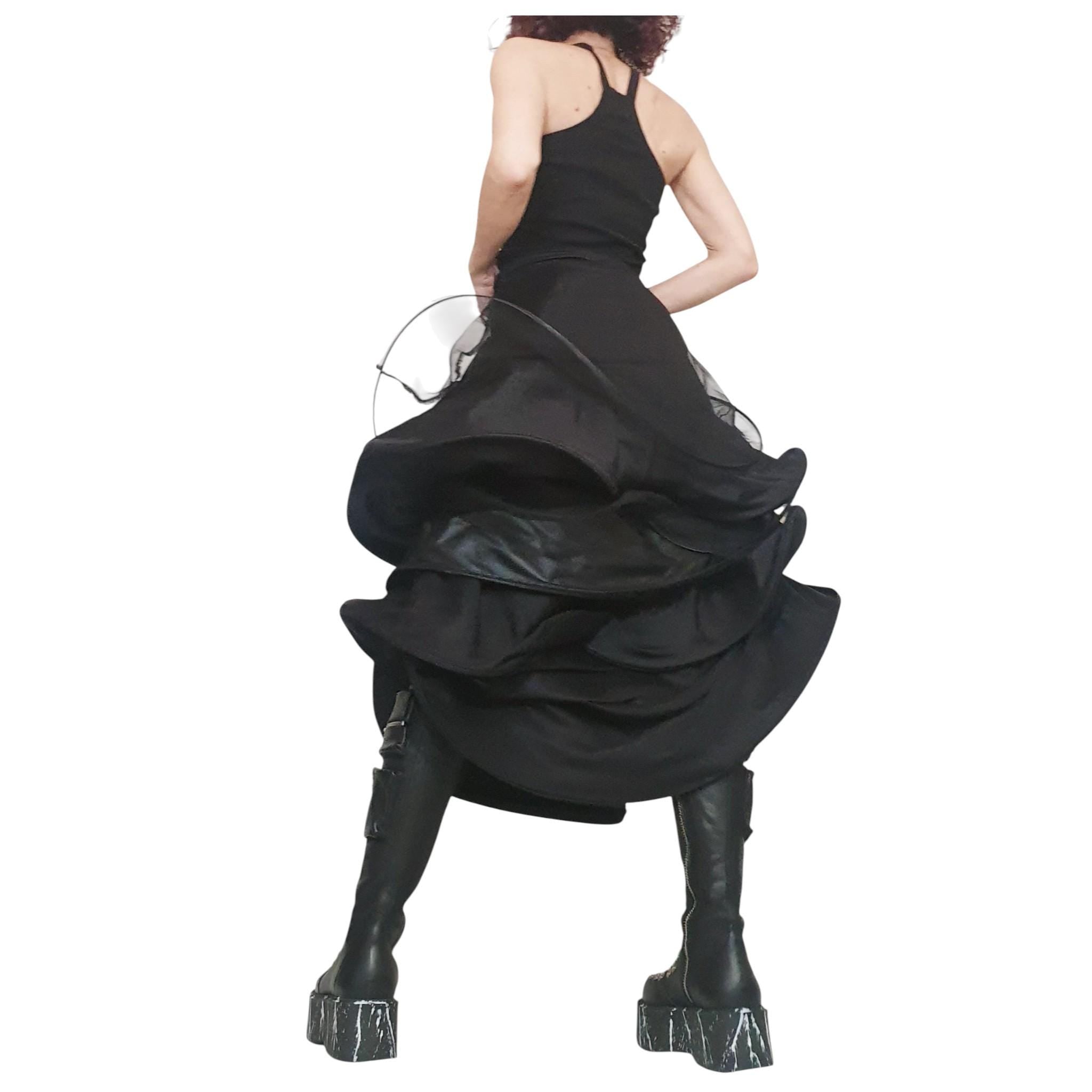 High Waist Tulle Ball Skirt, Gothic Cocktail Maxi Design, Asymmetric Circle Cut, Extravagant Outfit