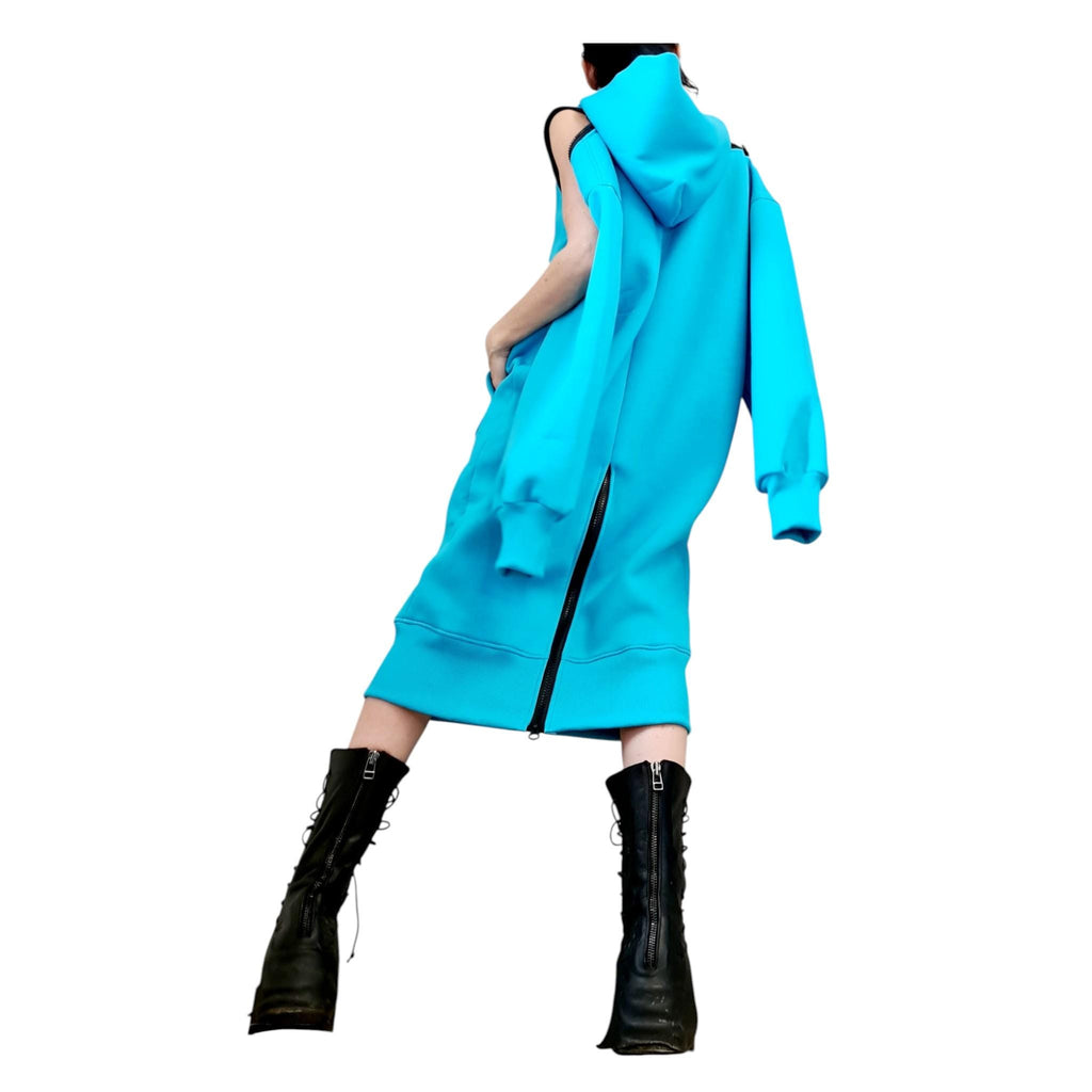 Baby Blue Sweatshirt Dress, Loose Hooded Tunic