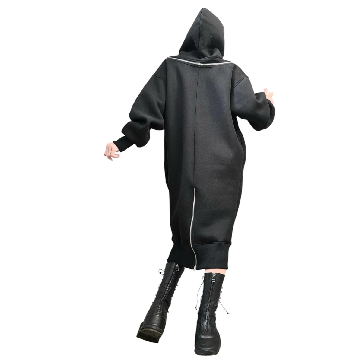 Black Hooded Sweatshirt Dress, Extravagant Plus Size Clothing