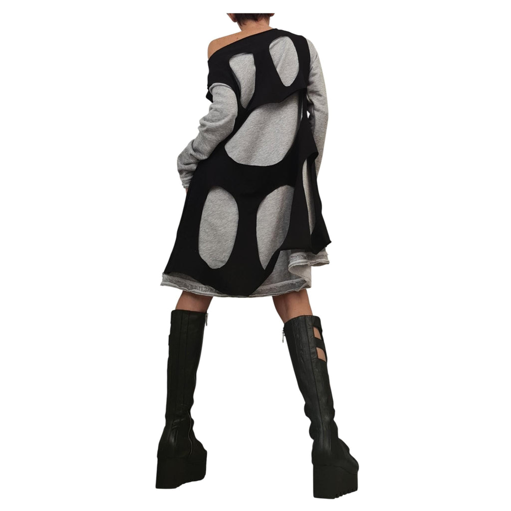Two-Part Asymmetric Cotton Dress, Loose Fit, Long Sleeve, Extravagant Style