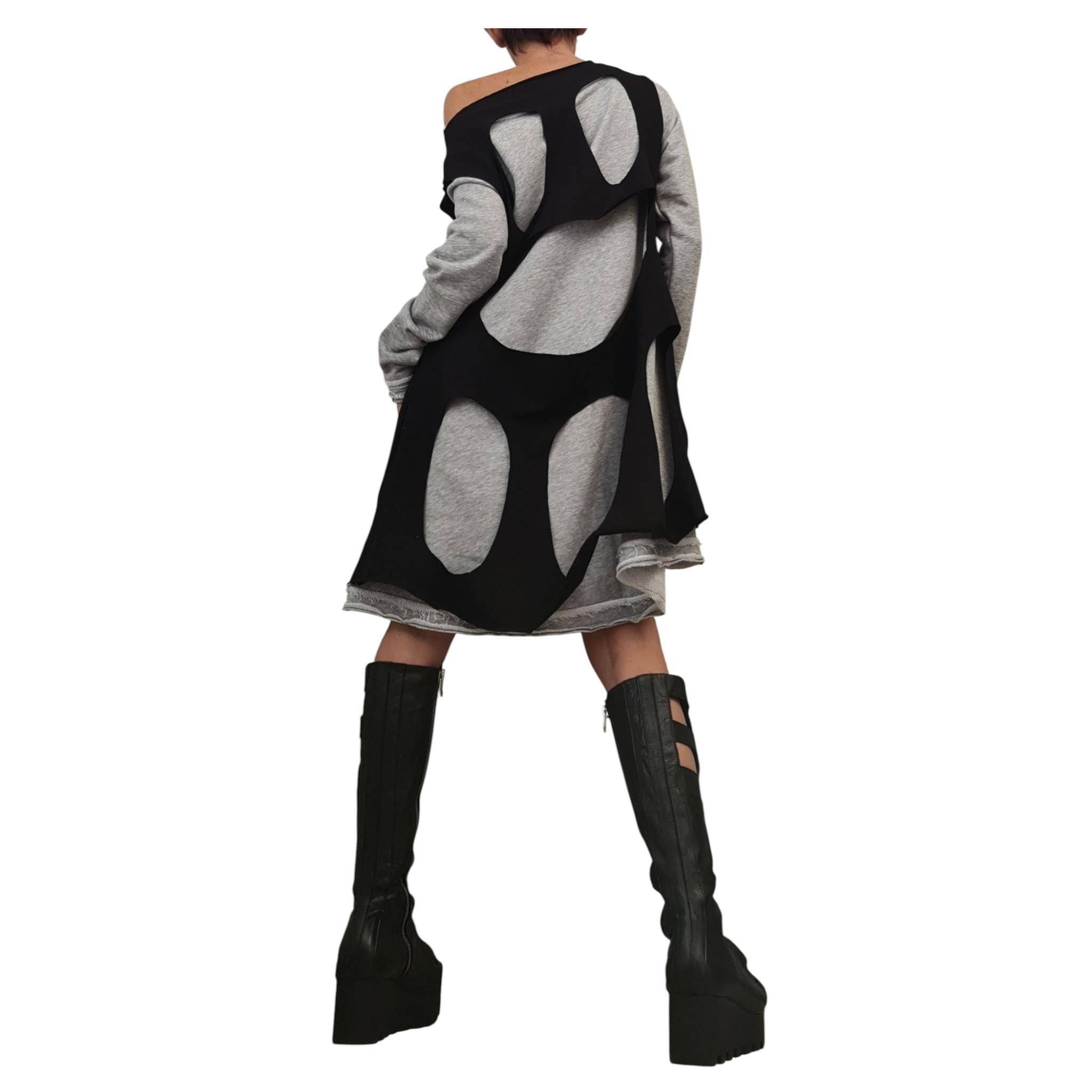 Two-Part Asymmetric Cotton Dress, Loose Fit, Long Sleeve, Extravagant Style