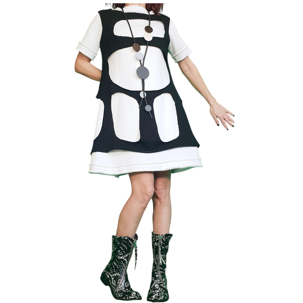 White Asymmetric Dress | Black Cut-Out Overlay Top | women’s clothing | avant garde