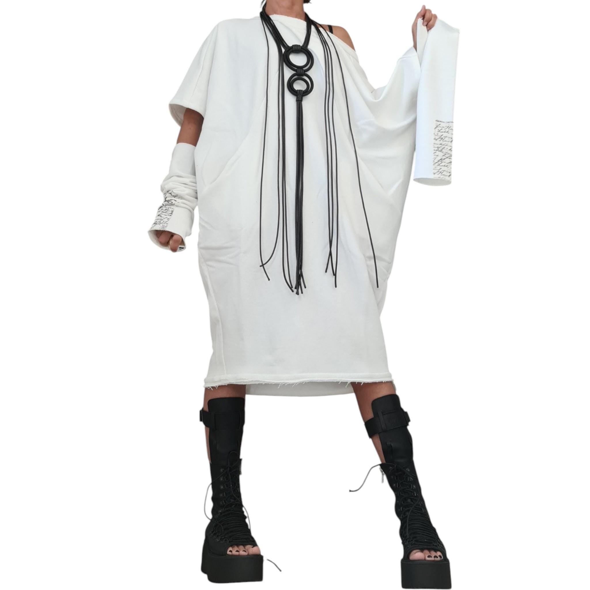 White Cotton Tunic Dress Knee Length | Asymmetric Blouson Cut | fashion for women | architectural