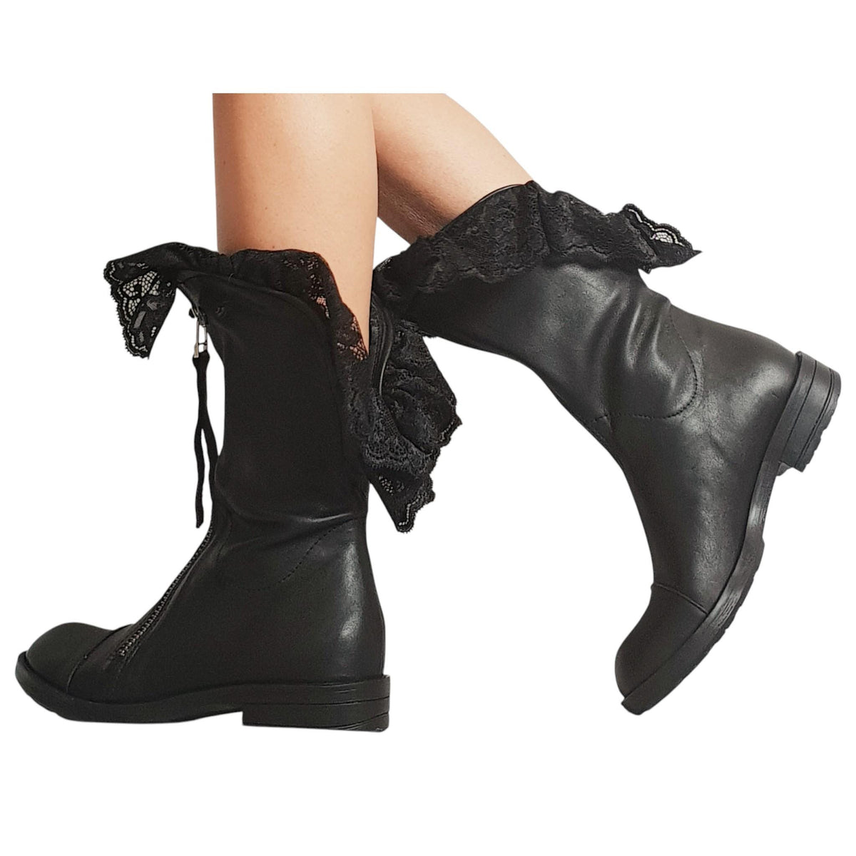Black Leather Closed Toe Platform Boots for Women | Handmade Summer Gladiator Shoes