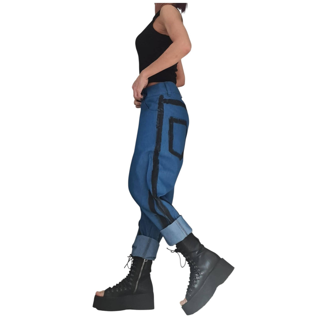Denim Harem Pants, Extravagant Deep Drop Crotch Pants for Women