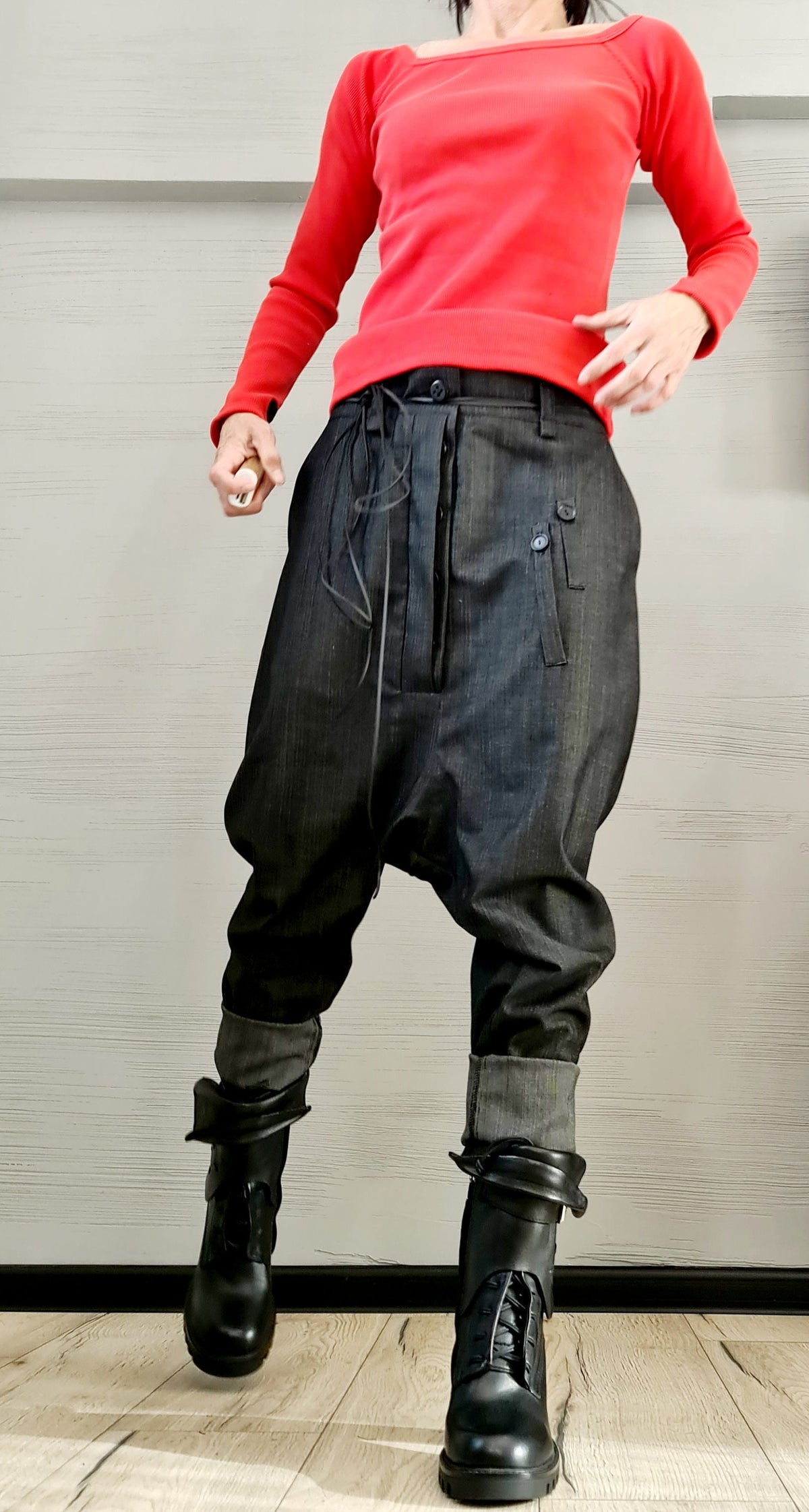 Graphite Harem Pants, Baggy Trousers, Tapered Leg