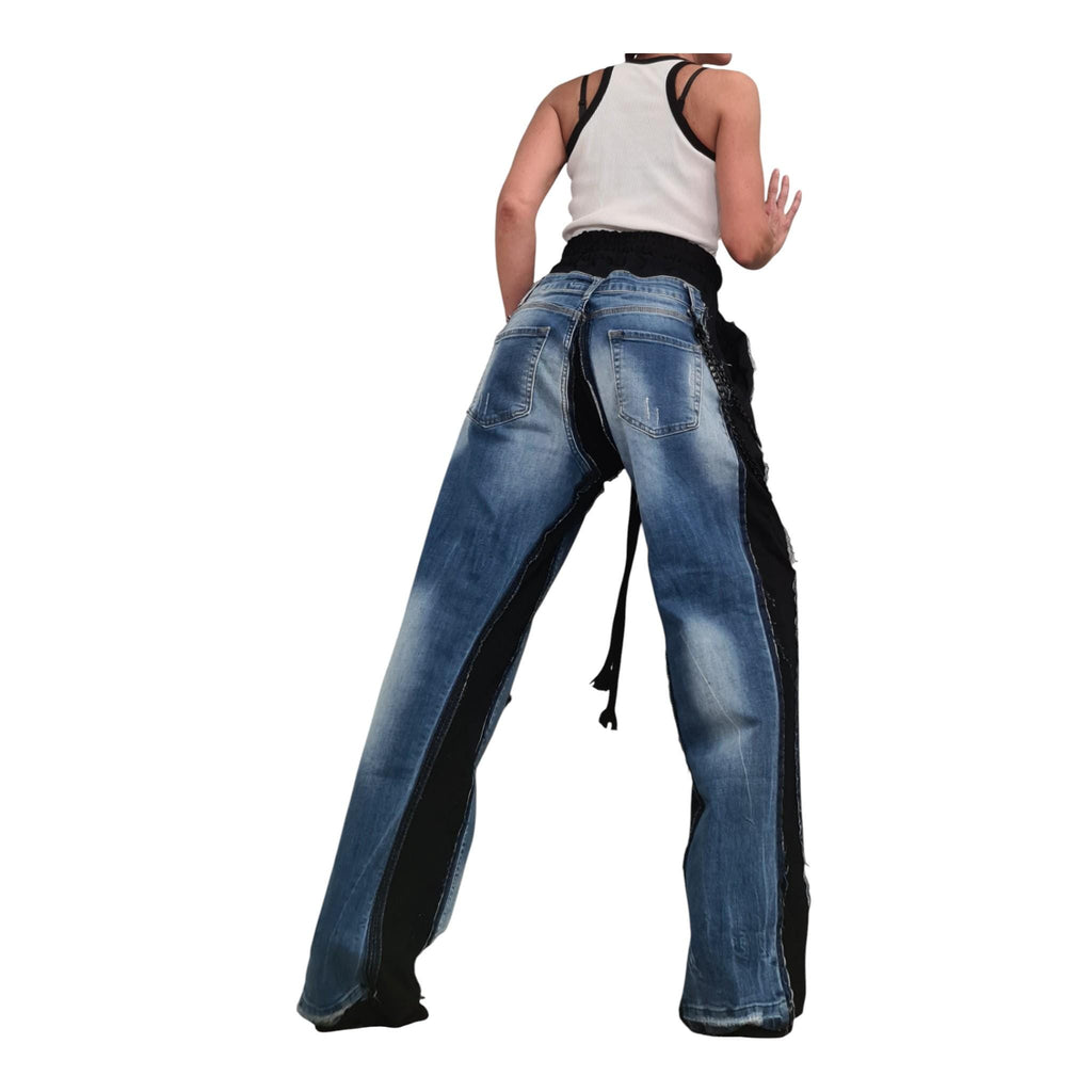 Deconstructed Denim Pants Women Wide Leg Streetwear Hip Hop Style Designer Trousers