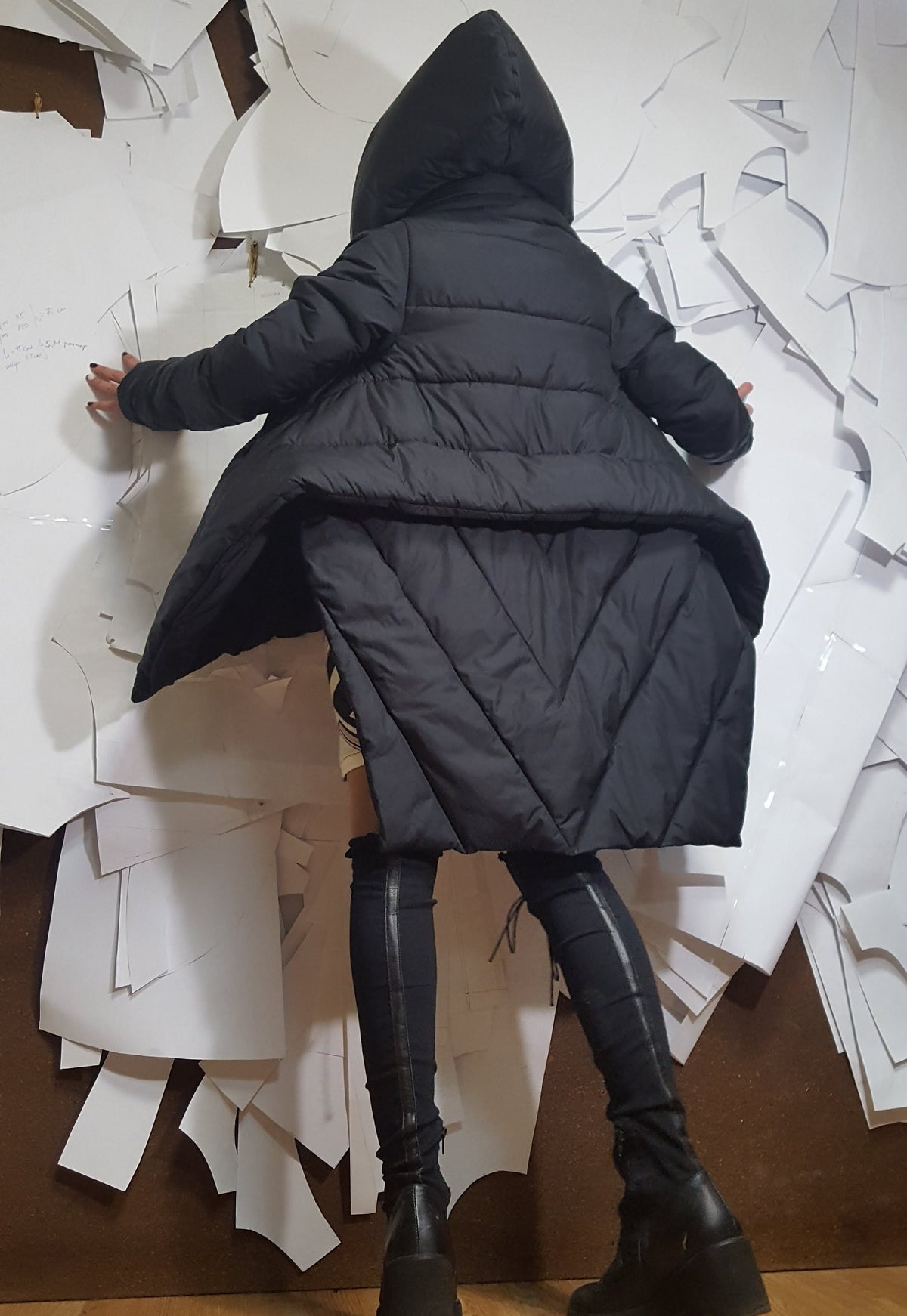 Black Asymmetric Puffer Coat, Oversized Hooded Quilted Winter Jacket, Plus Size High-Low Hem