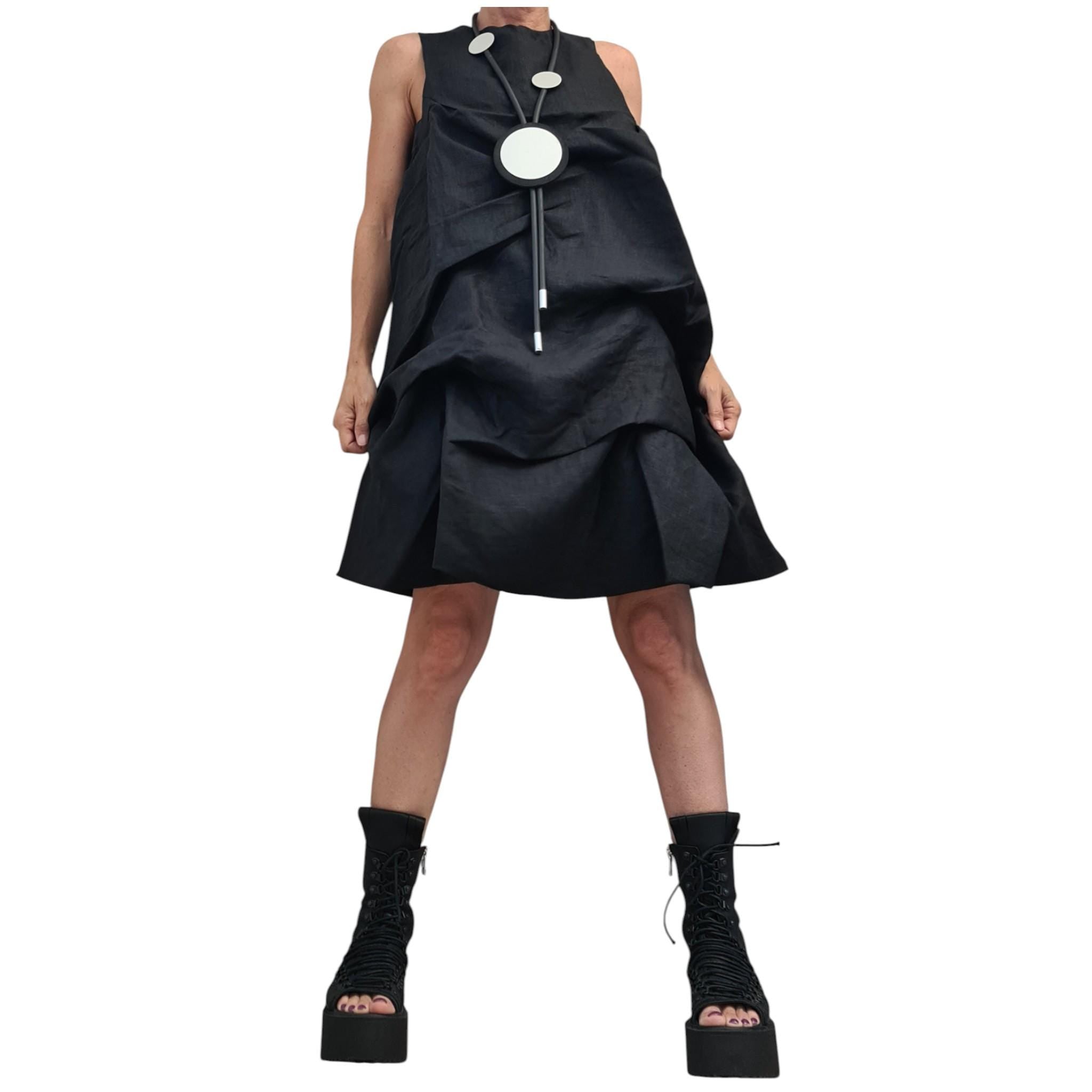 Black Linen Dress for Women, Gothic Sleeveless Dress, Loose Tunic, Plus Size Asymmetric Clothing