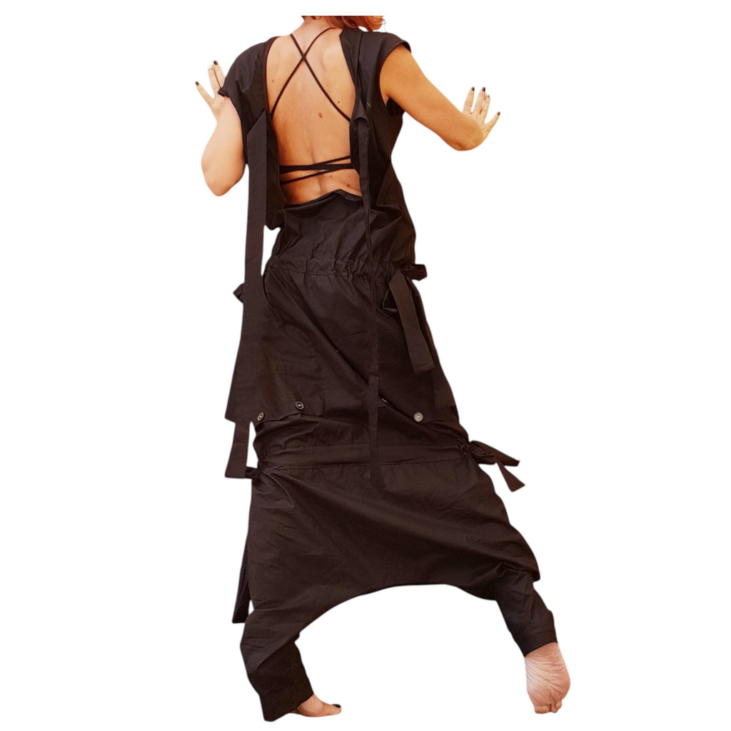 Asymmetric Wide Leg Jumpsuit: Boho Gothic Steampunk Harem Overall