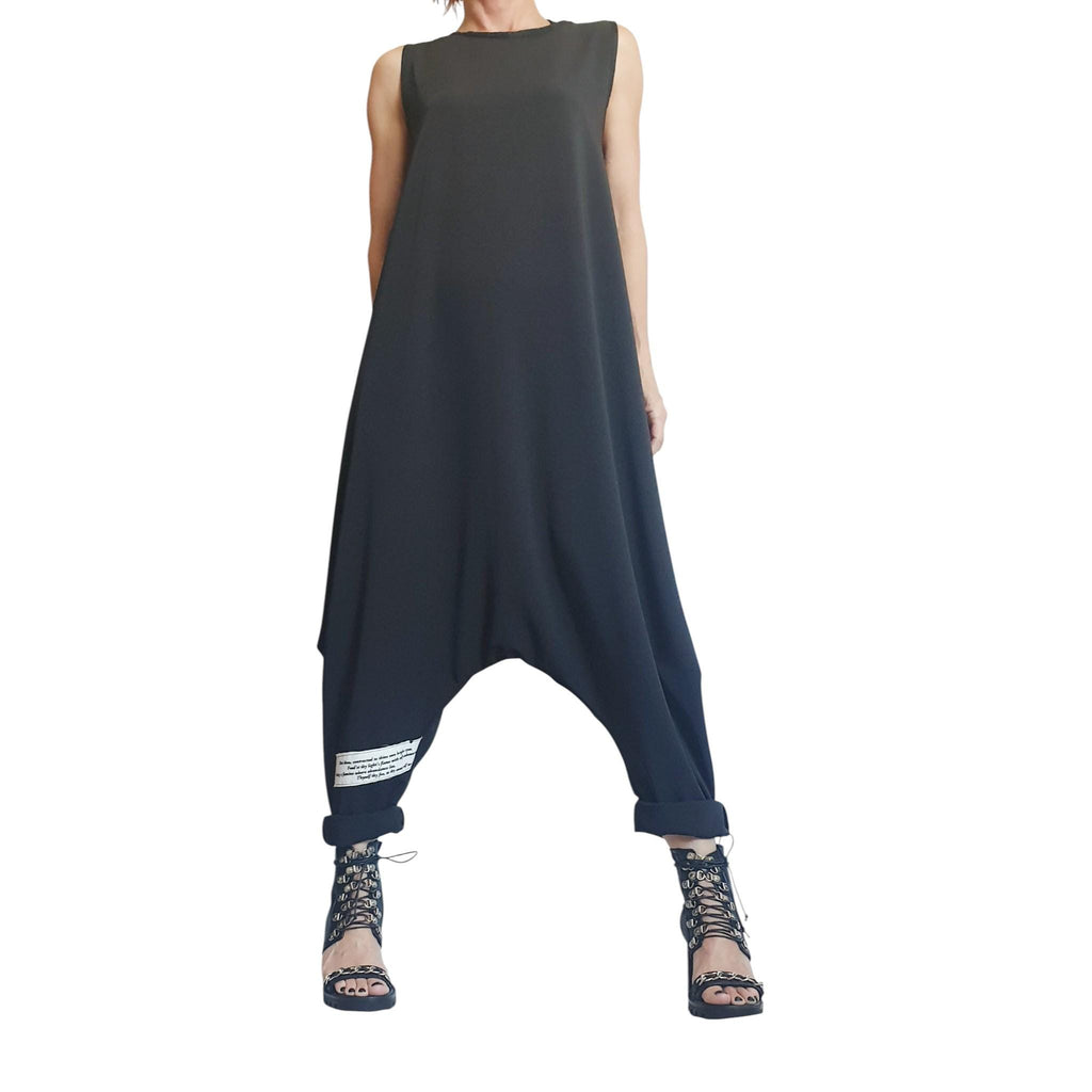 Black Asymmetric Wide Leg Jumpsuit | Sleeveless Harem Fit | Fashion for Women | Avant Garde Style