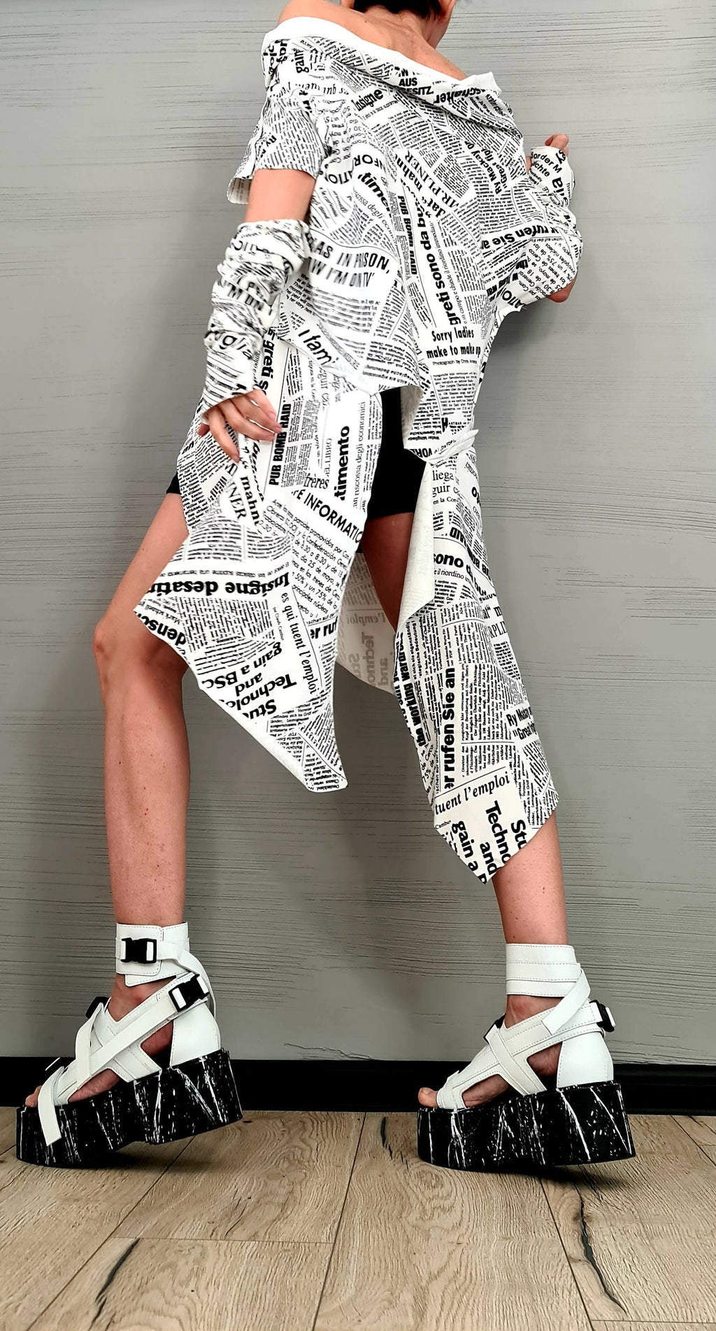 Black & White Cotton Tunic, Asymmetric One Shoulder Design, Extravagant Blouse, Separate Sleeves
