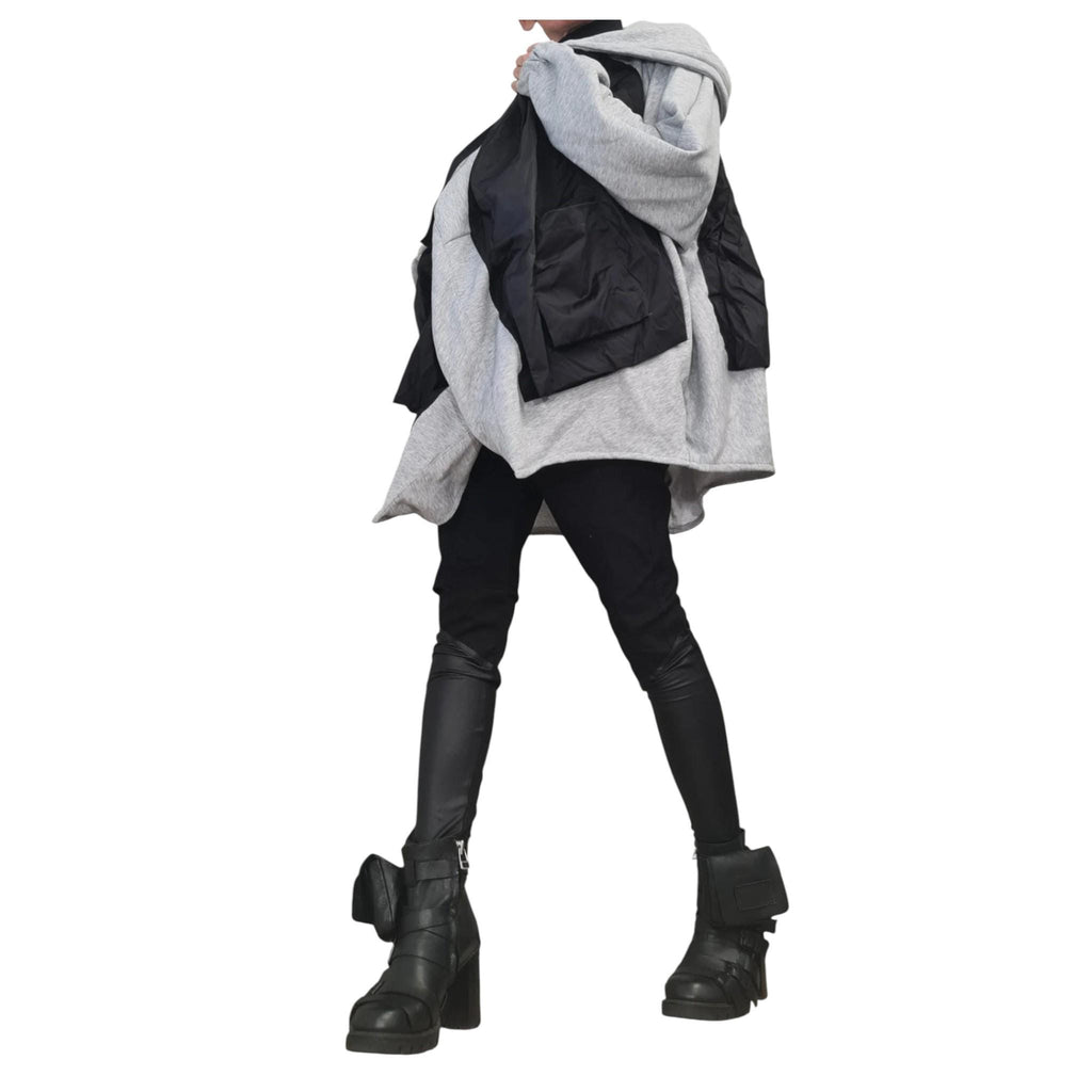 Oversized Grey Cotton Sweatshirt, Loose Jacket, Streetwear Plus Size Women’s Clothing