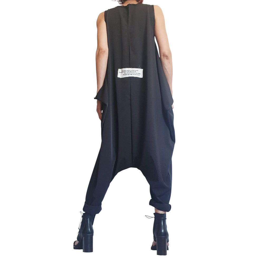 Black Asymmetric Wide Leg Jumpsuit | Sleeveless Harem Fit | Fashion for Women | Avant Garde Style