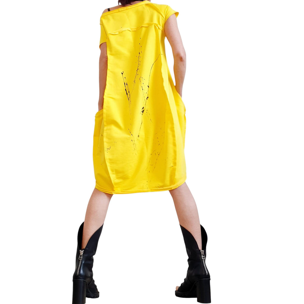 Yellow One Shoulder Dress for Women, Oversized Asymmetric Cotton Tunic