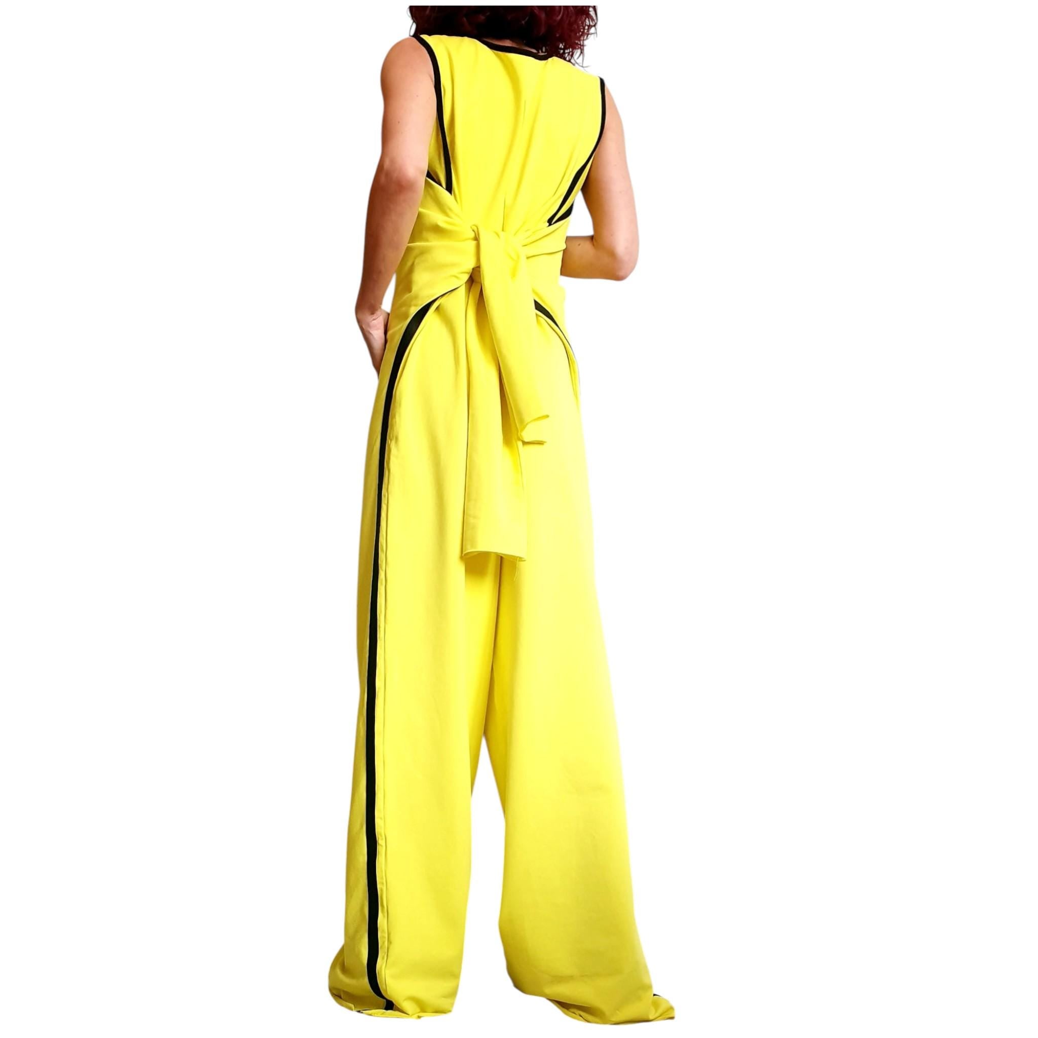 Yellow Harem Jumpsuit, Asymmetric Wide Leg Overall, Sleeveless Women Clothing, Plus Size Outfit