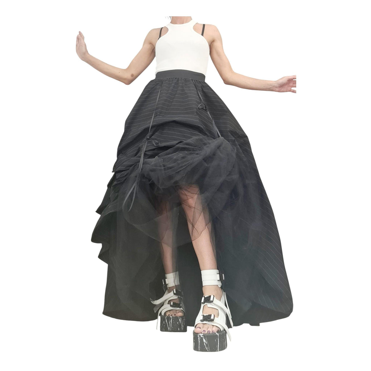 Asymmetric Ball Dress Skirt: Black & White Stripes, Plus Sizes
