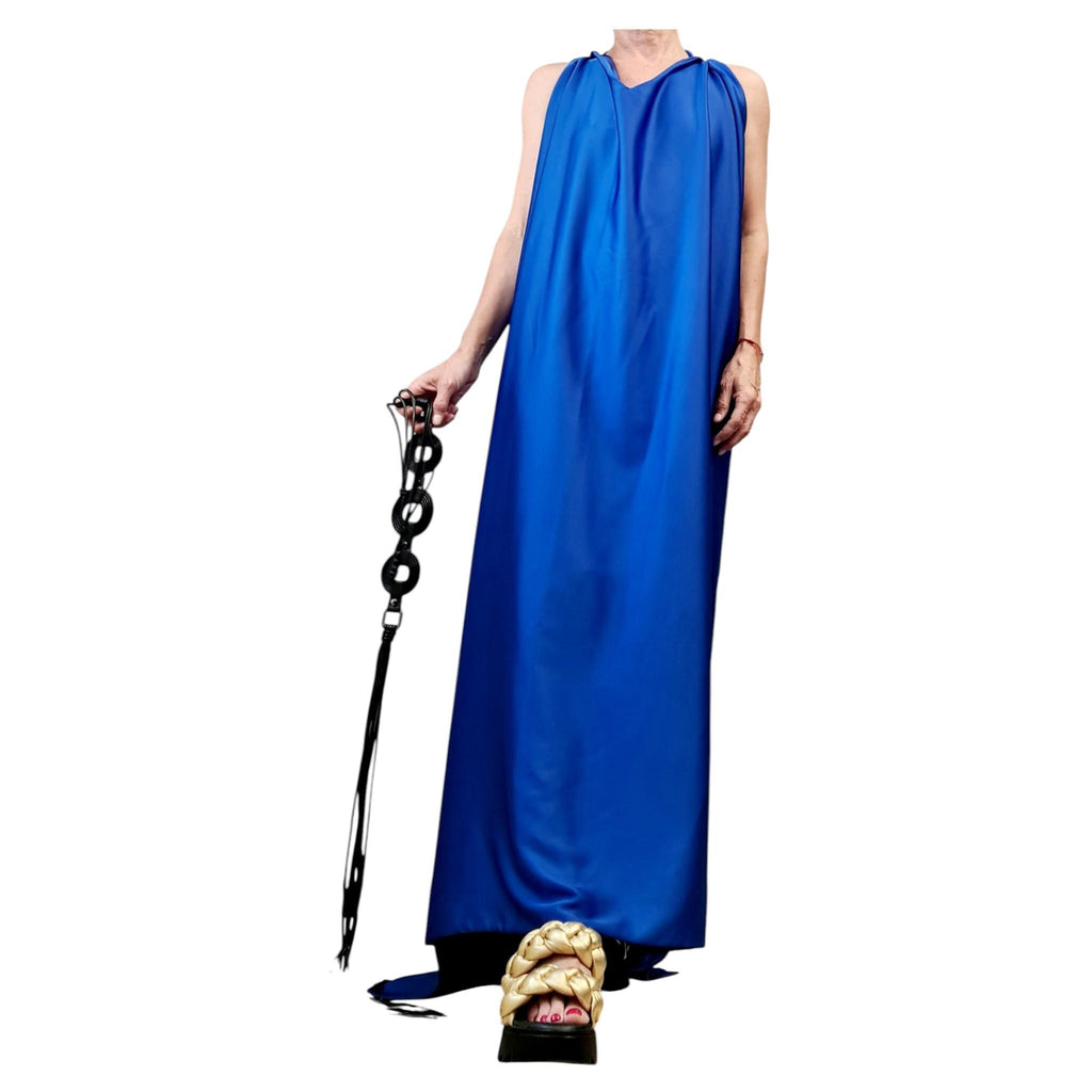 Royal Blue Draped Maxi Dress – Avant-Garde Open Back Grecian Gown