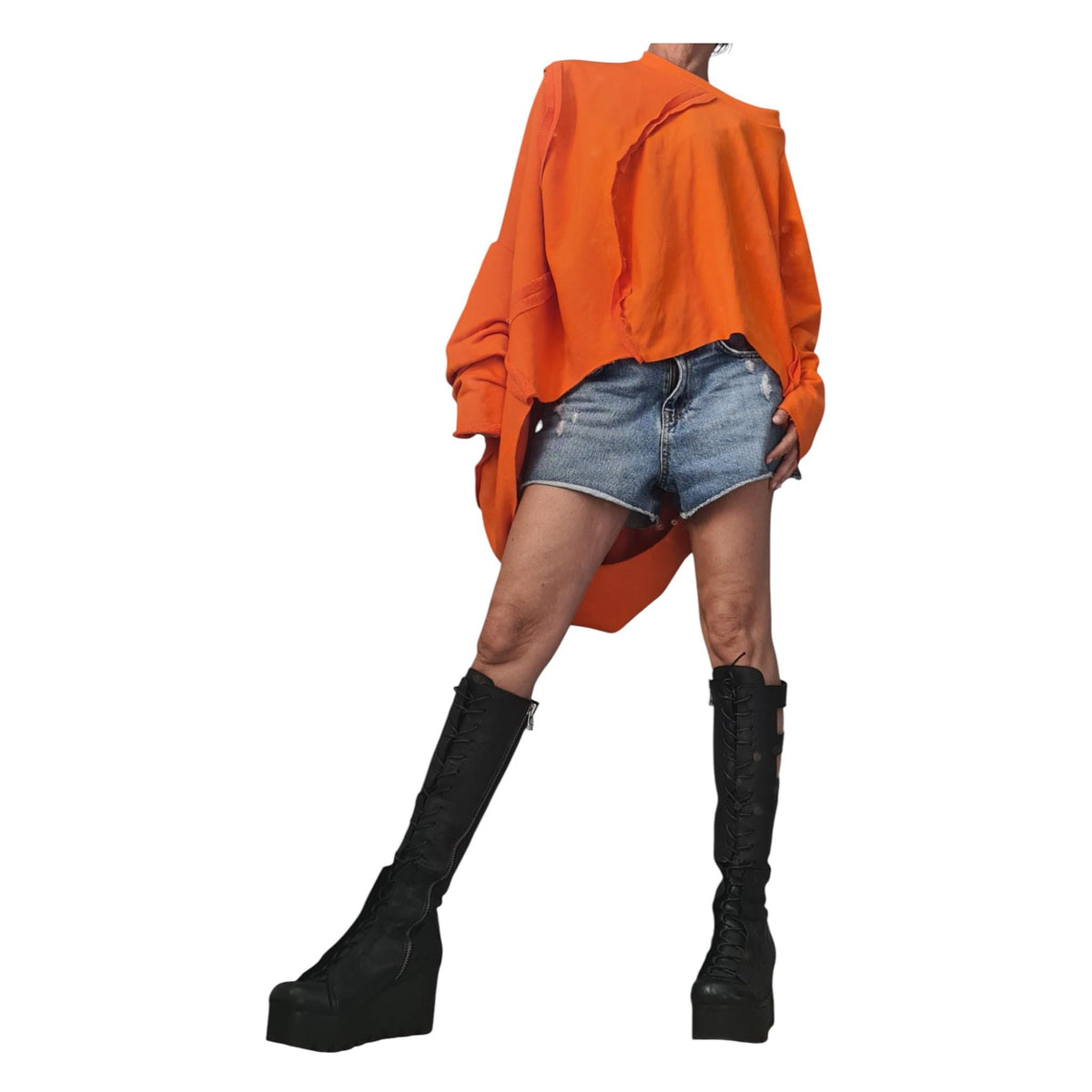Orange Oversized Blouse for Women | Deconstructed Cotton Tunic | Artistic Top