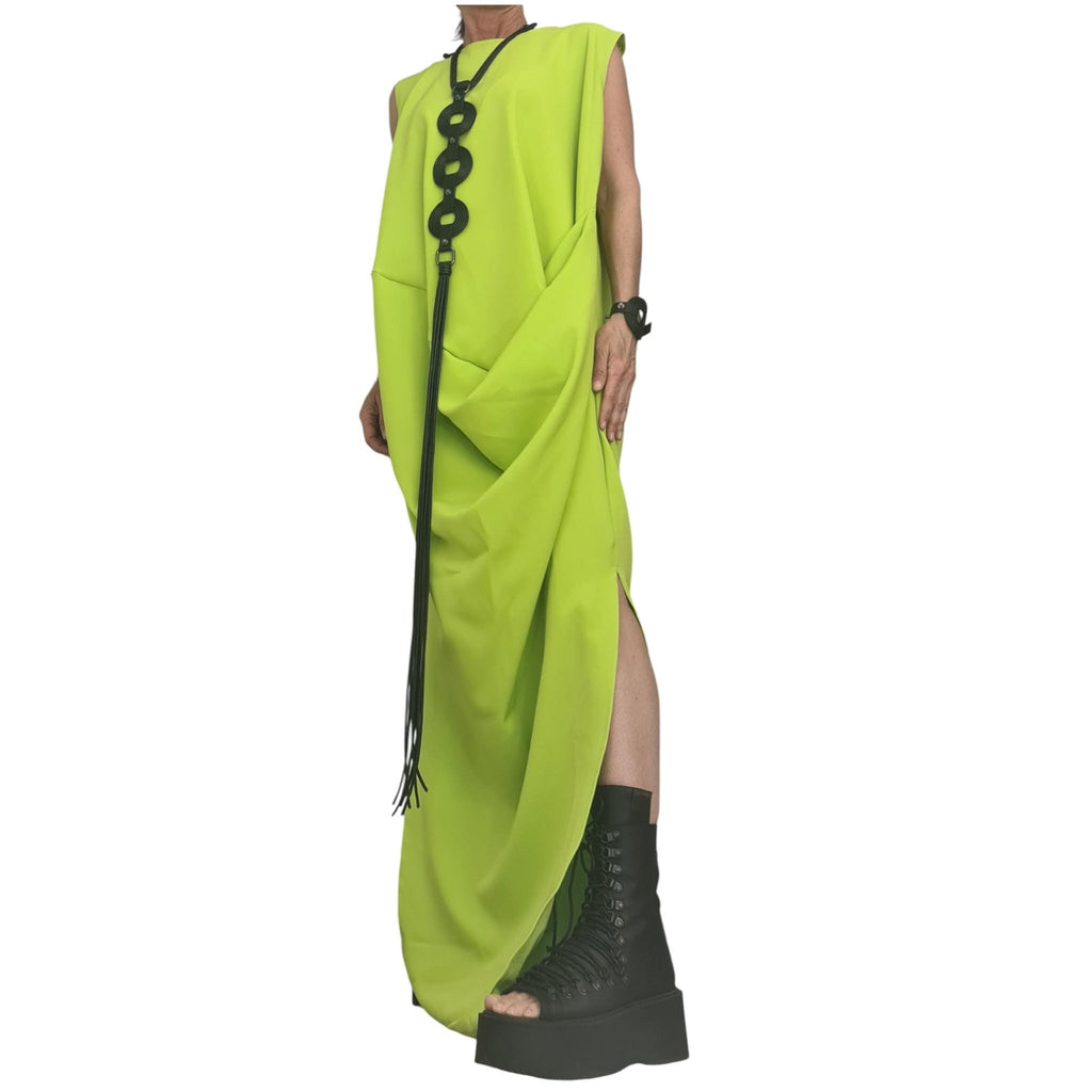 Green Maxi Dress Women, Loose Flowing Summer Dress, Sleeveless, Side Slits