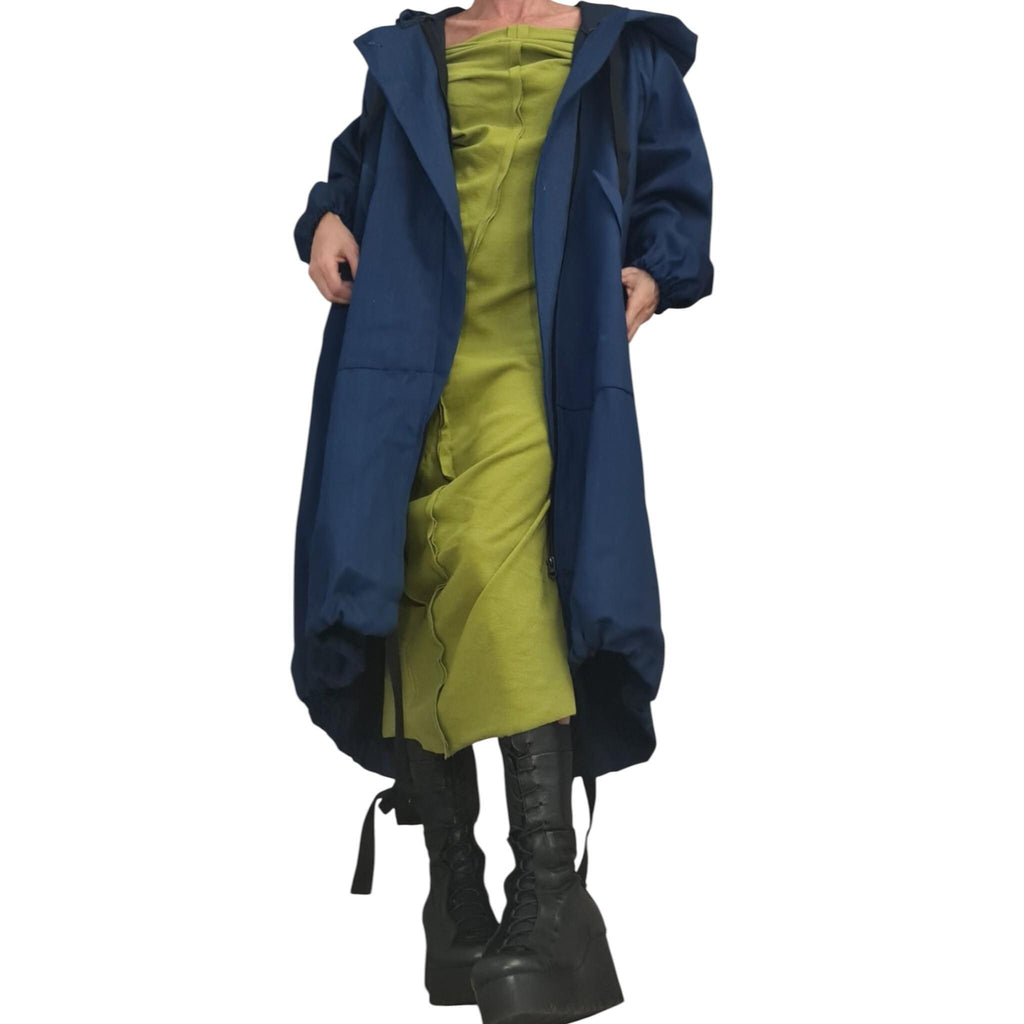 Asymmetric Long Denim Hooded Jacket for Women | Extravagant Loose Gothic Trench Style | DDP USA