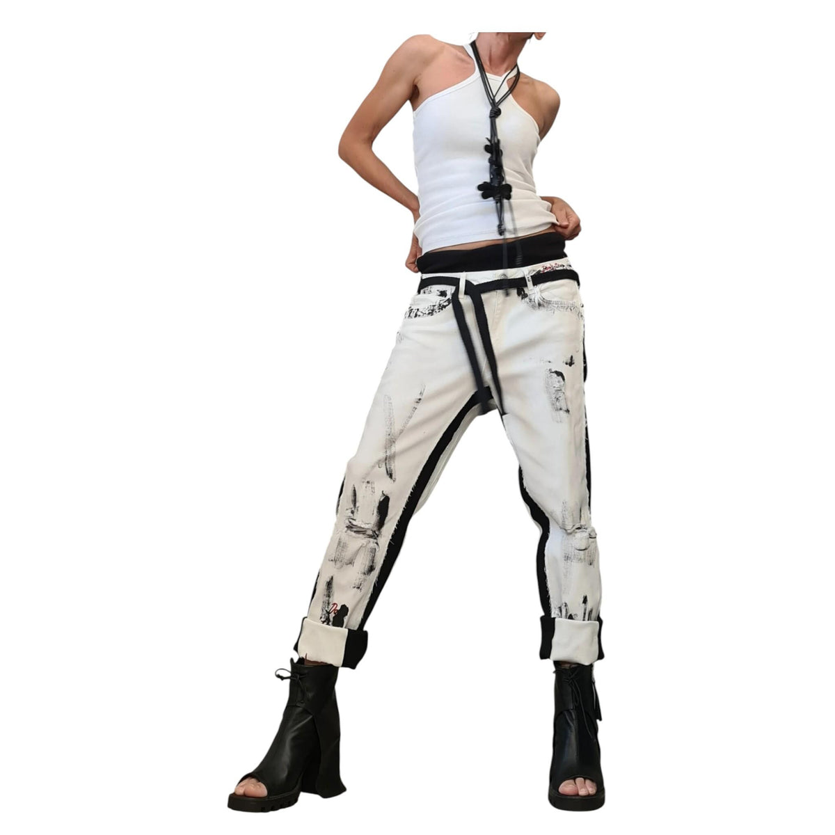 Avant Garde Denim Harem Pants, Extravagant Women's Casual Trousers