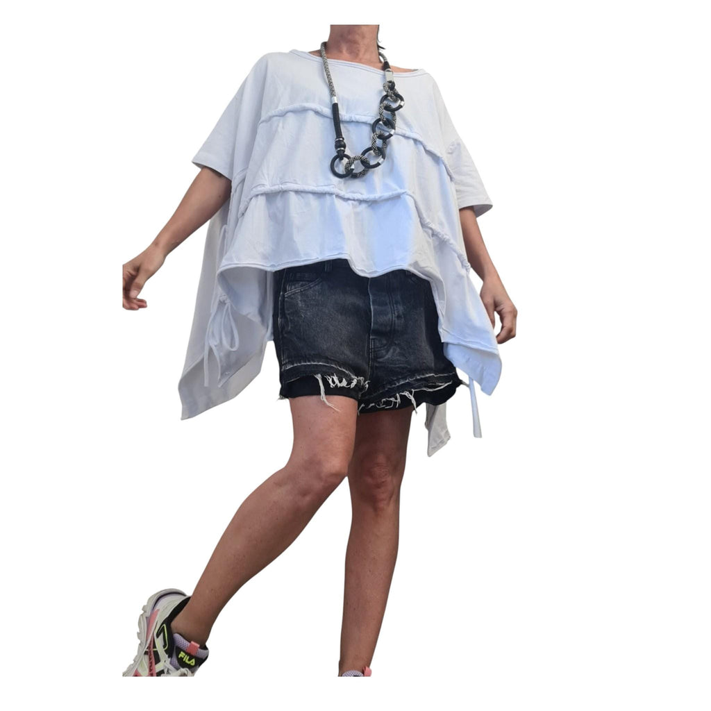 White Cotton Asymmetric Tunic, Oversize Blouse for Women, Plus Size Top