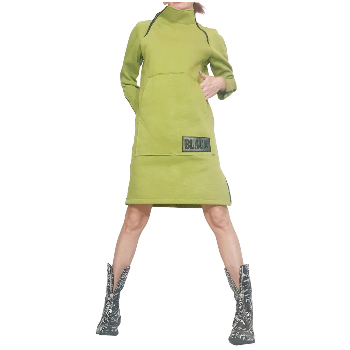 Pistachio Cotton Dress, Plus Size Clothing, Loose Fit Knee-Length Tunic