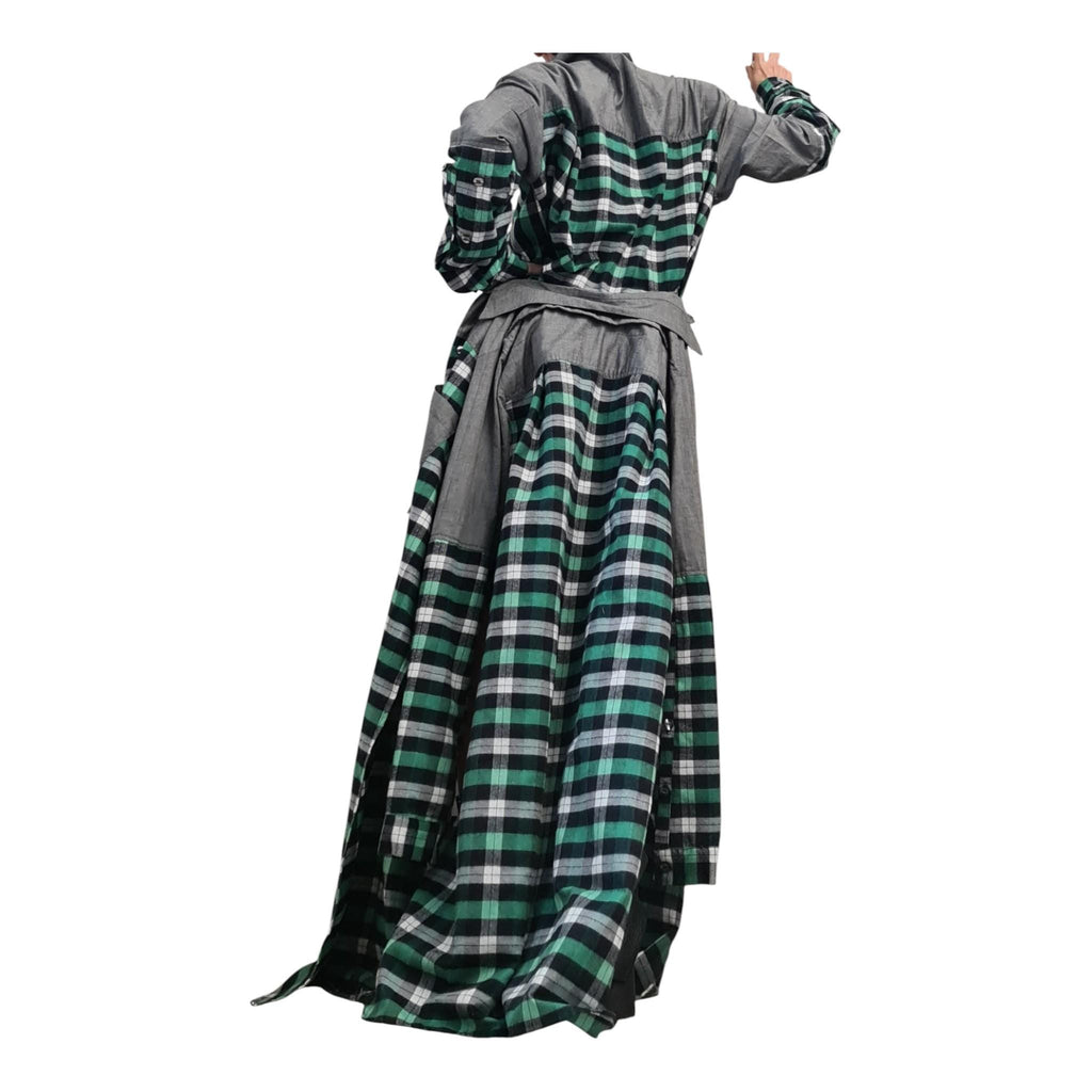 Green Plaid Shirt Dress for Women, Deconstructed Asymmetric Tunic, Oversize Avant Garde Handmade Clothing