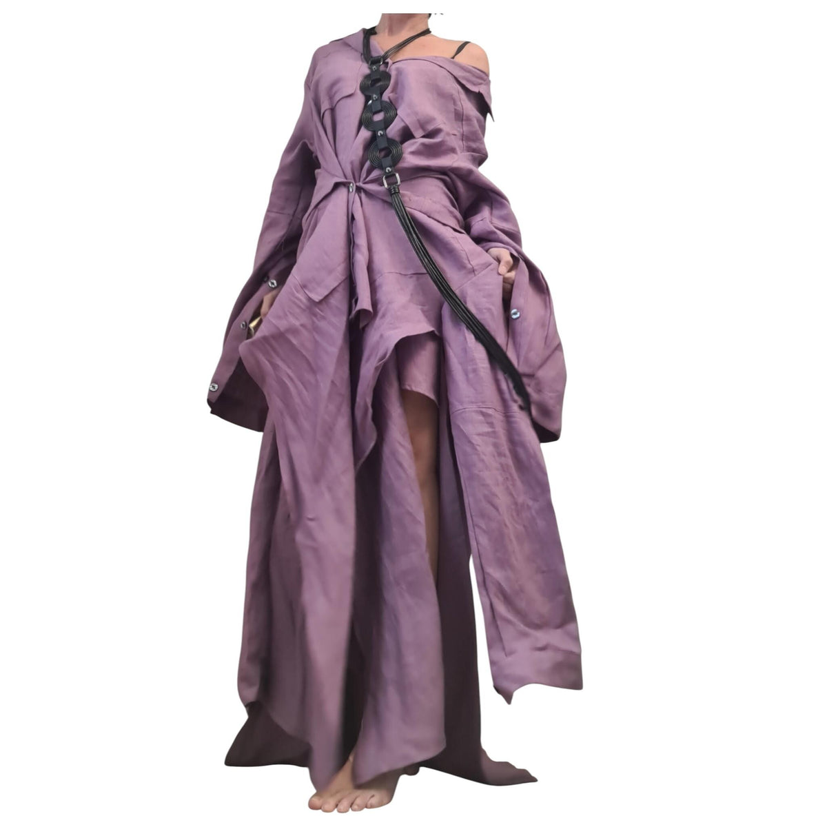 Lavender Linen Shirt, Dress for Women, Convertible Layered Kaftan, High Low Asymmetric Hem