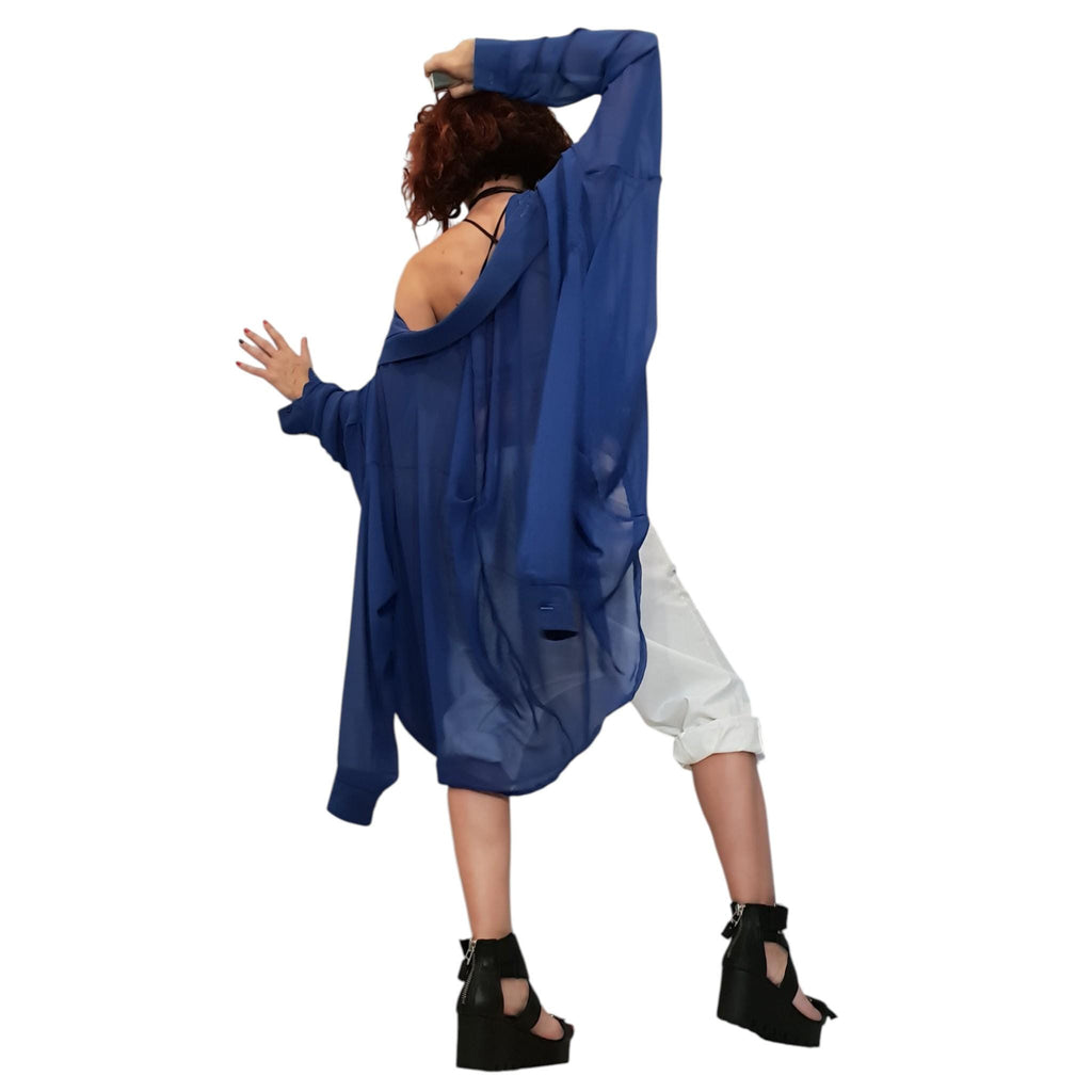 Chiffon Extravagant Shirt, Four Sleeves, Loose Gothic Tunic, Oversized See Through Top