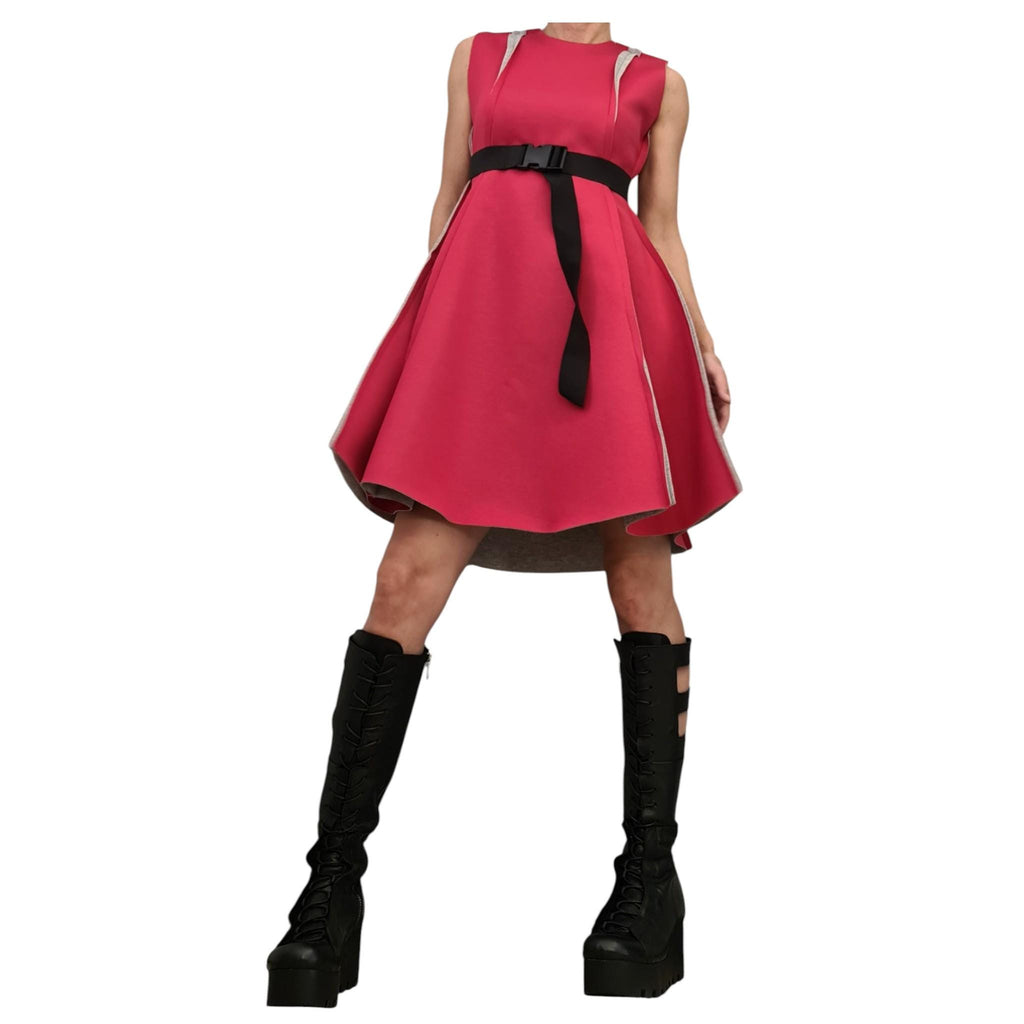 Reversible neoprene dress, two color sleeveless mini, flared silhouette, plus size women clothing