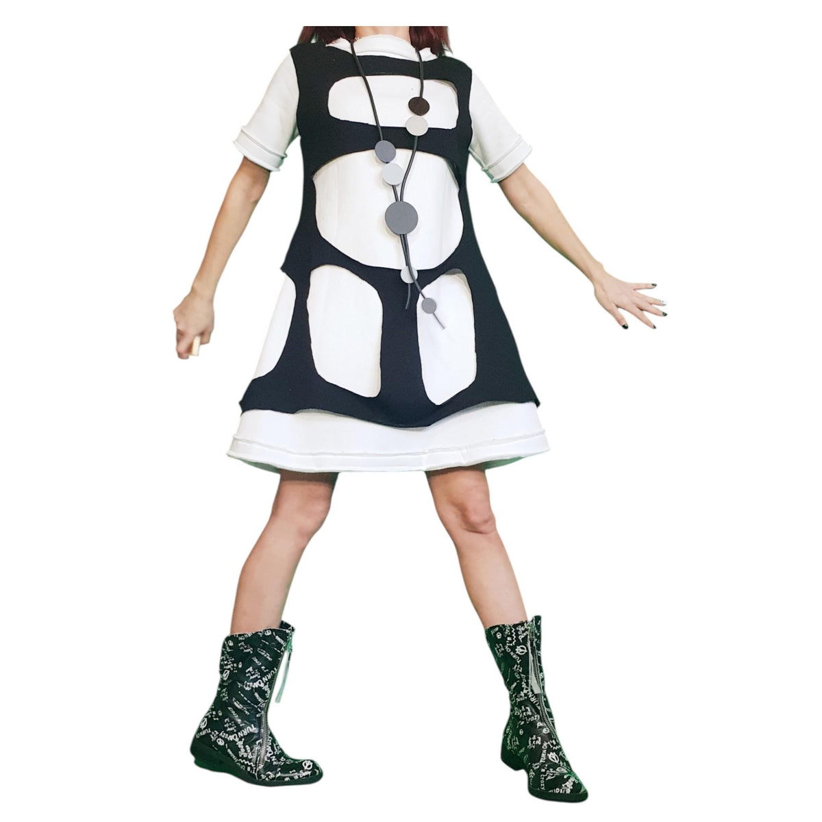 White Asymmetric Dress | Black Cut-Out Overlay Top | women’s clothing | avant garde