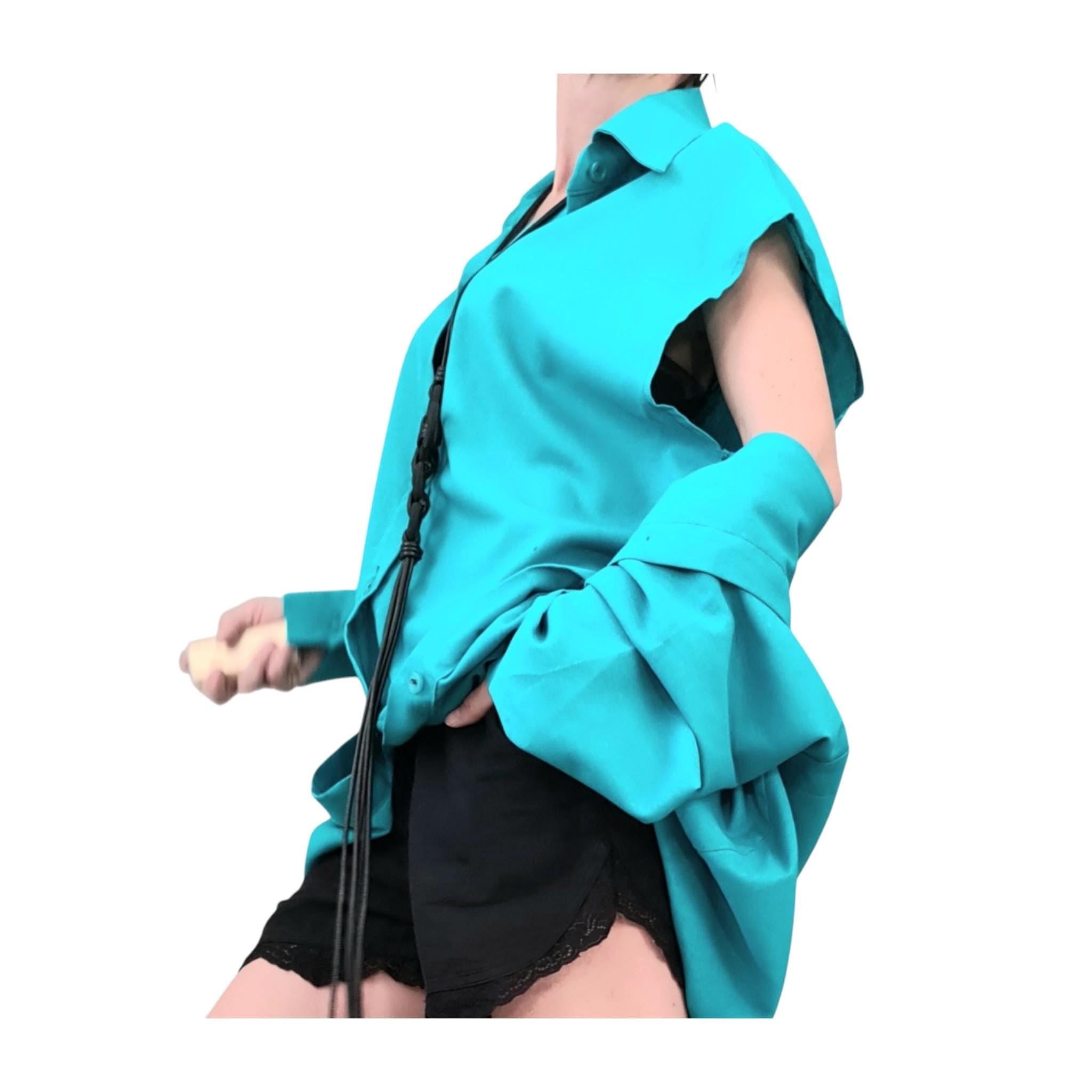 Turquoise Linen Deconstructed Tunic for Women, Transformable Layered Top, Asymmetric Oversize Shirt