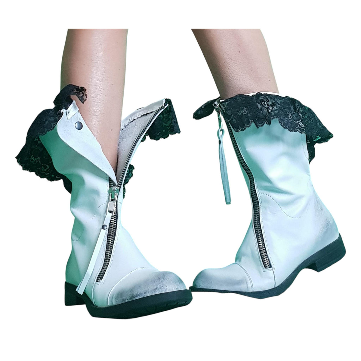 White Leather Closed Toe Ankle, Handmade Lace Wedding Shoes, Winter Boots for Women