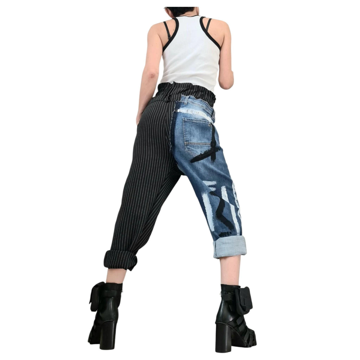 Painted Denim Bottoms, Deconstructed Avant Garde Pants, Street Style Artwear