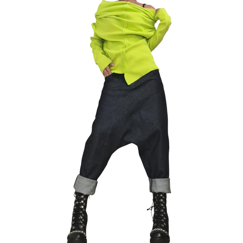 Denim Harem Pants, Unisex Baggy Boho Style, Extravagant Fit