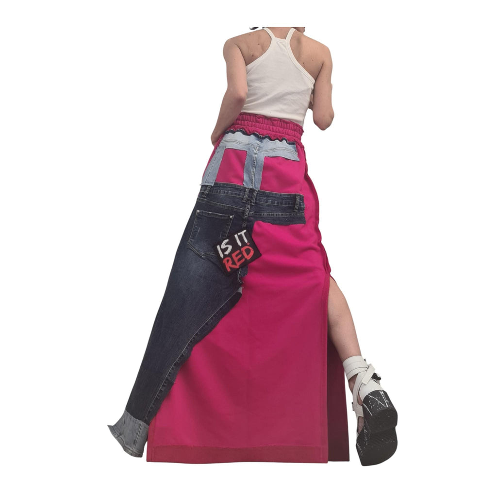 Orange Extravagant Long Skirt, Cotton Denim, Deconstructed Avant Garde Skirt Outside Seam