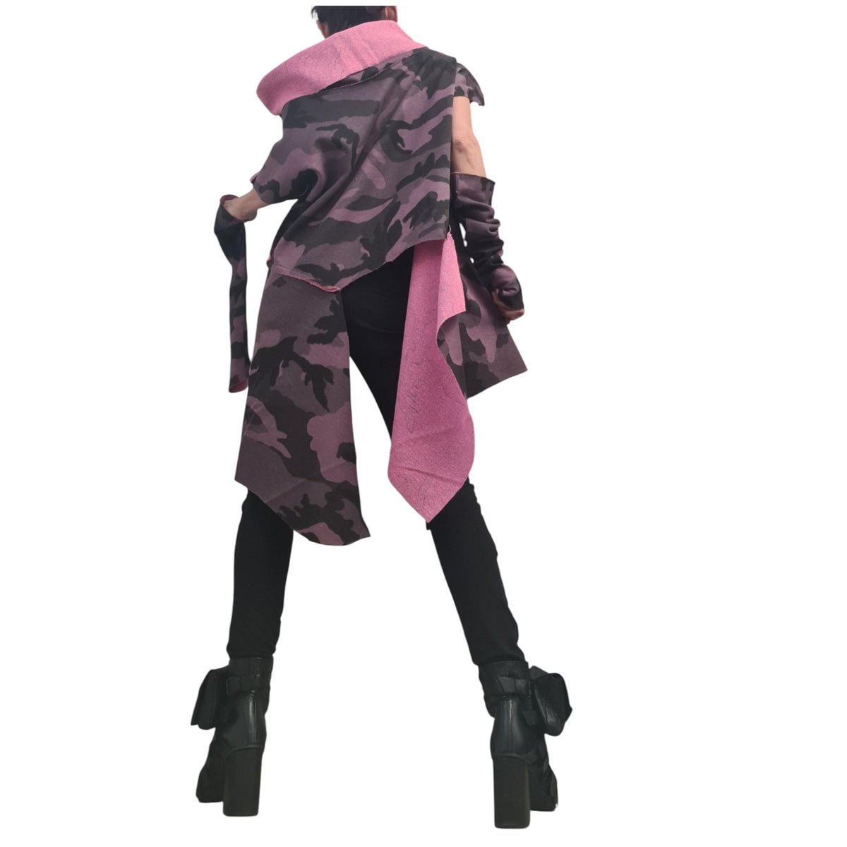 Military Purple Cotton Tunic | Asymmetric One Shoulder Design, Separate Sleeves