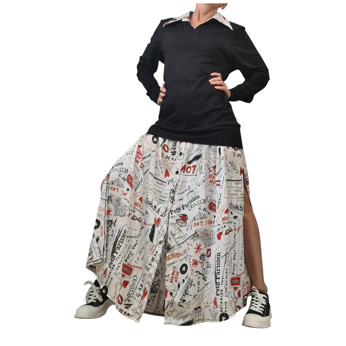 Cotton Maxi Dress, Printed Satin Skirt, Collared Shirt, Outfit for Women