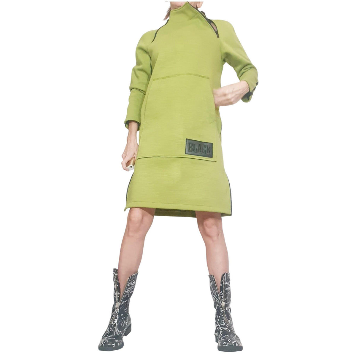 Pistachio Cotton Dress, Plus Size Clothing, Loose Fit Knee-Length Tunic