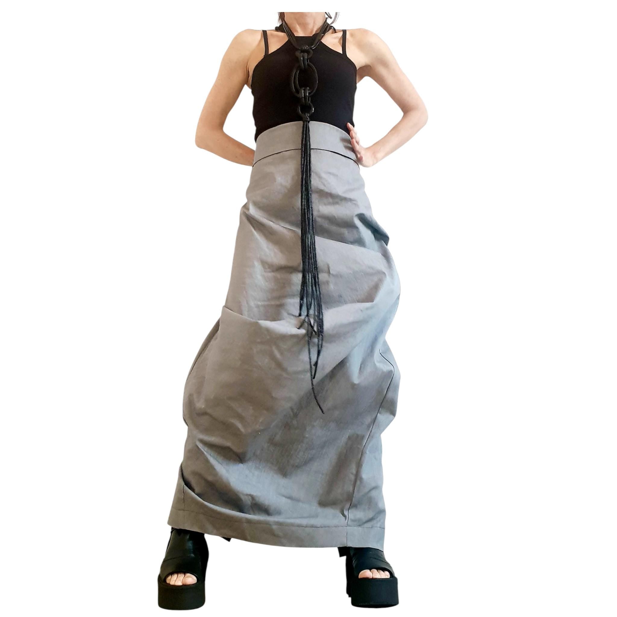 Asymmetric Wrap Maxi Skirt, Gothic A-Line Cocktail Skirt