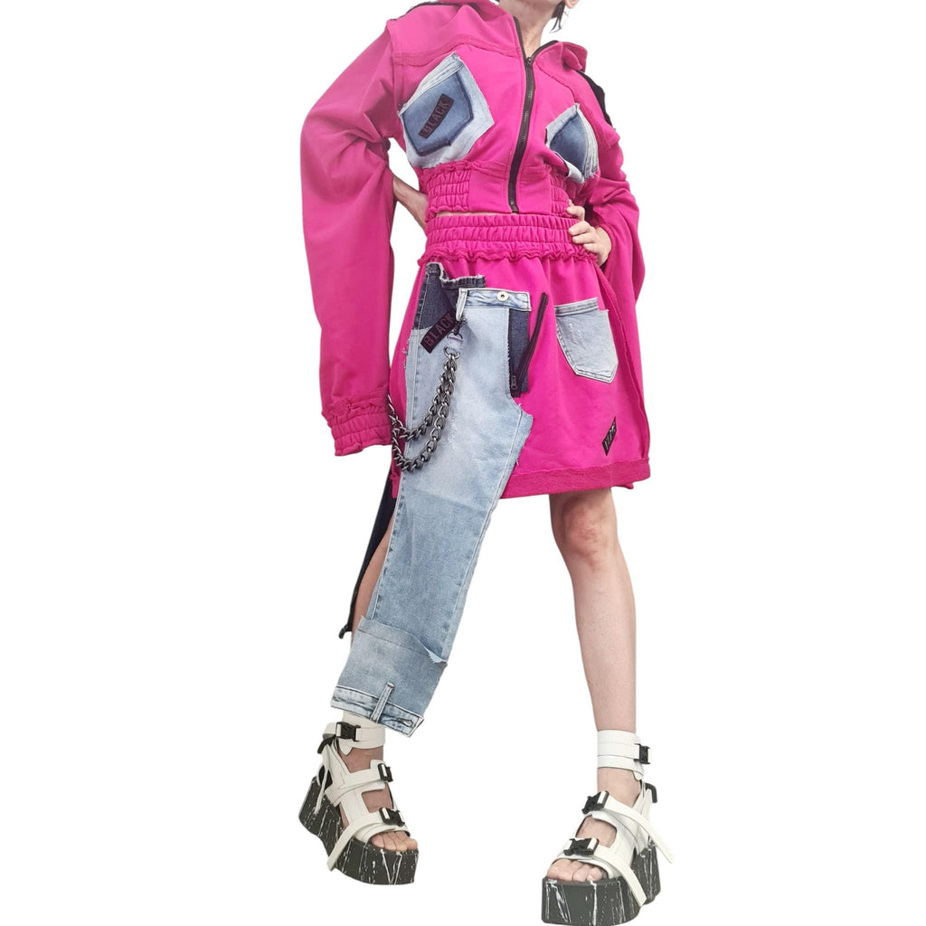 New collection Extravagant Short Skirt, Cotton Denim Skirt, Deconstructed Avant Garde Skirt Outside Seam