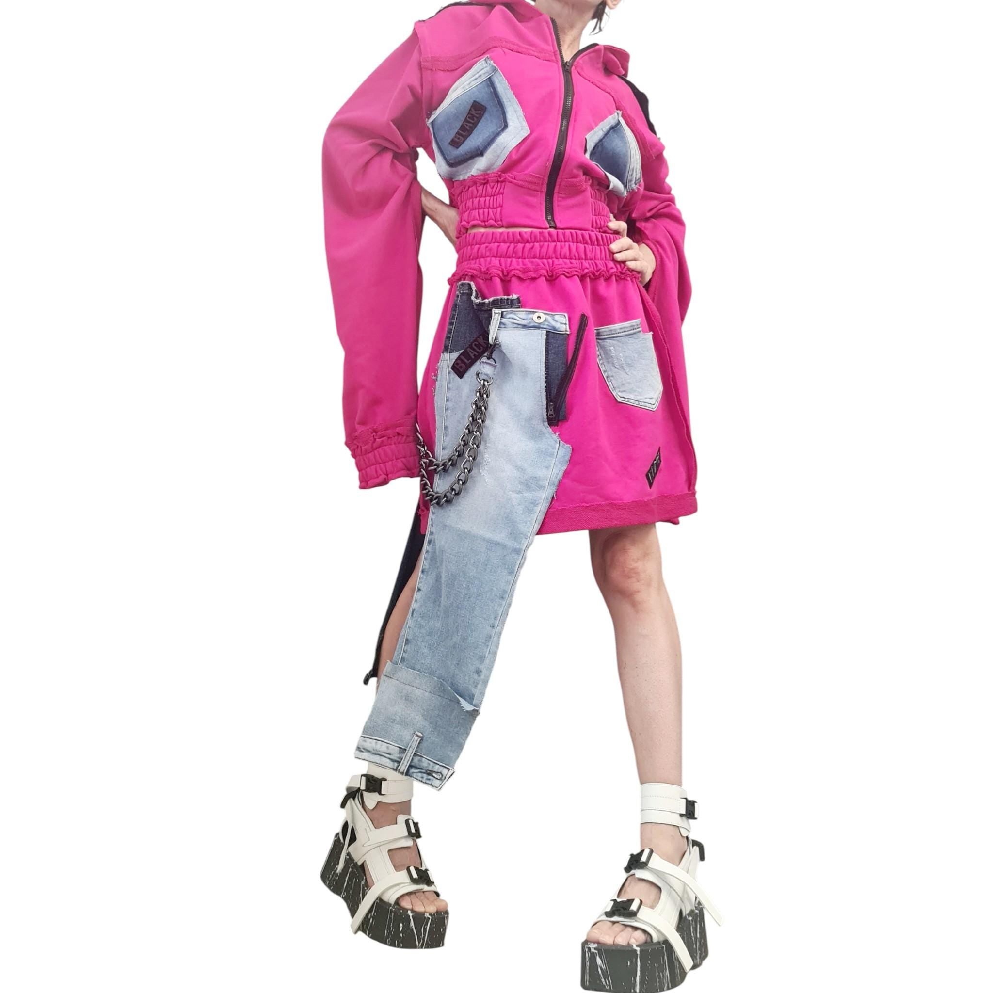 New collection Extravagant Short Skirt, Cotton Denim Skirt, Deconstructed Avant Garde Skirt Outside Seam