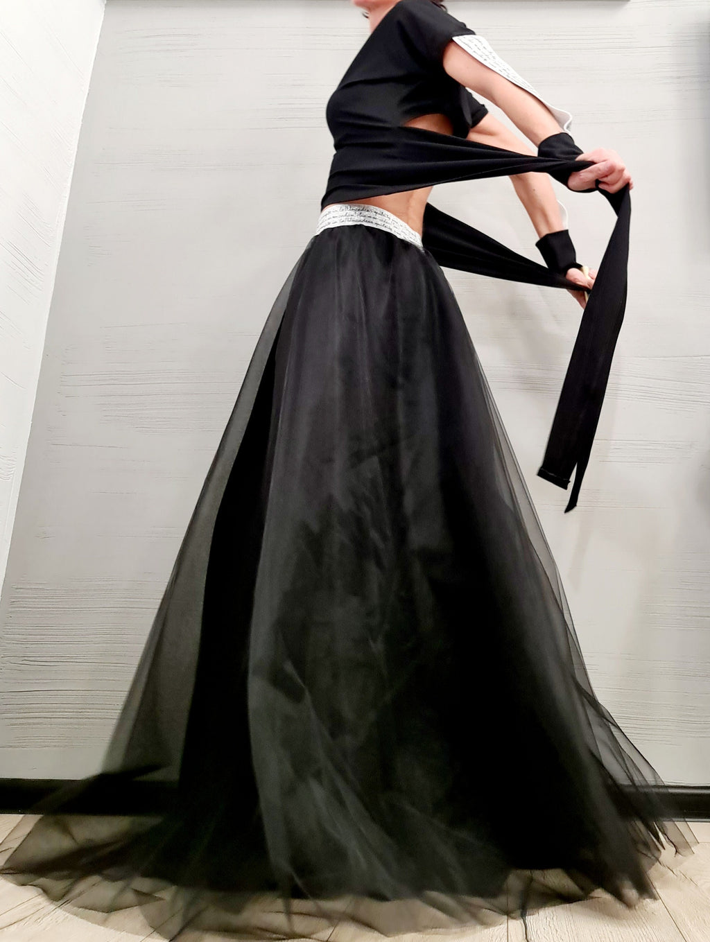 Gothic Tulle Skirt Set, Blouse and Long Skirt, Women's Cocktail Costume