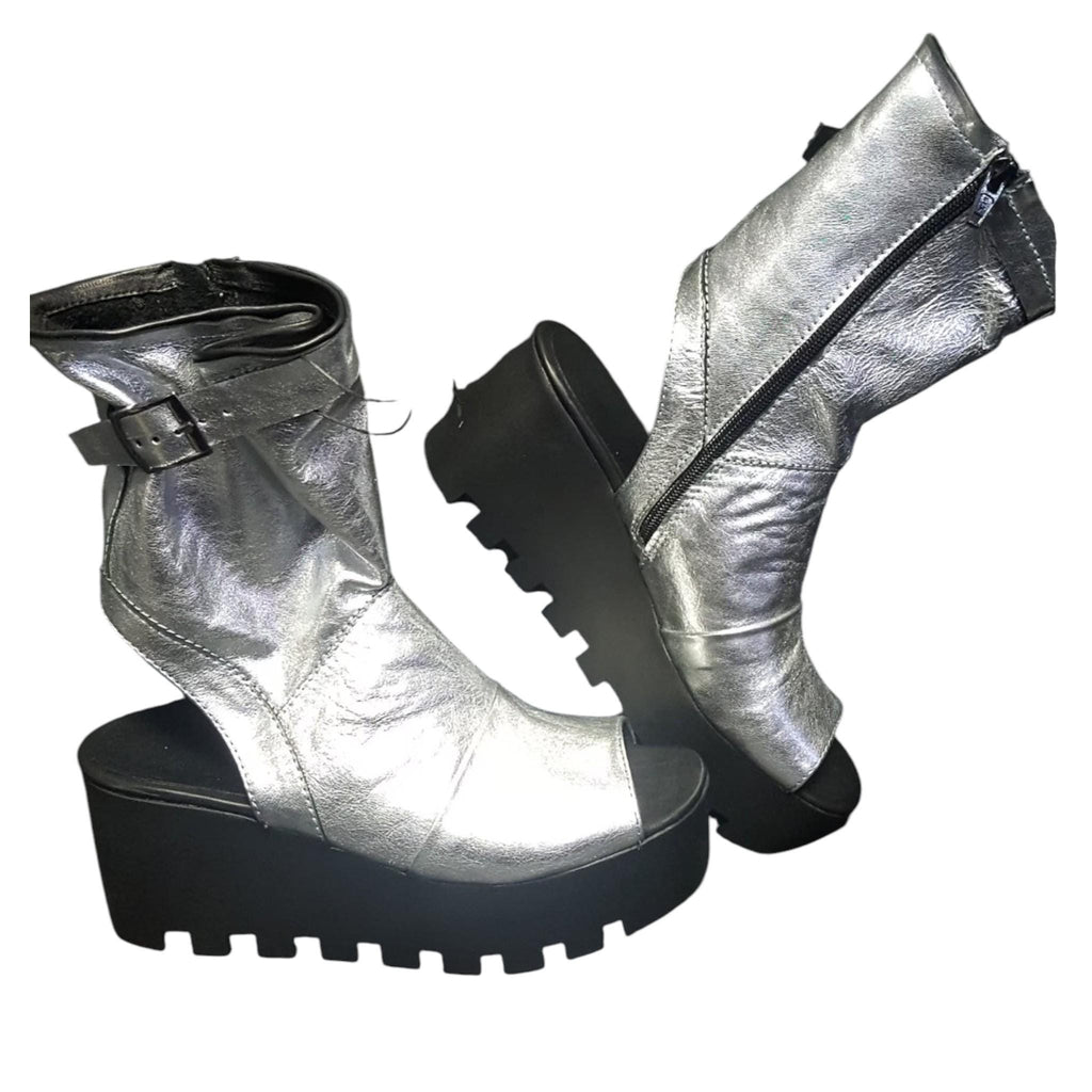 Silver Gladiator Sandals, Leather Platform Boots, Open Toe Wedding Shoes