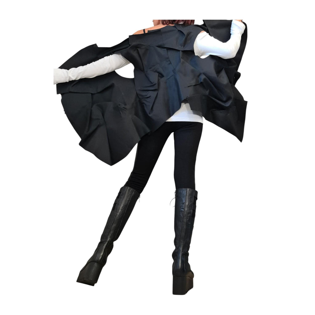 Extravagant Black Denim Vest, Gothic Asymmetric Sleeveless Vest, Designer Avant Garde Jacket